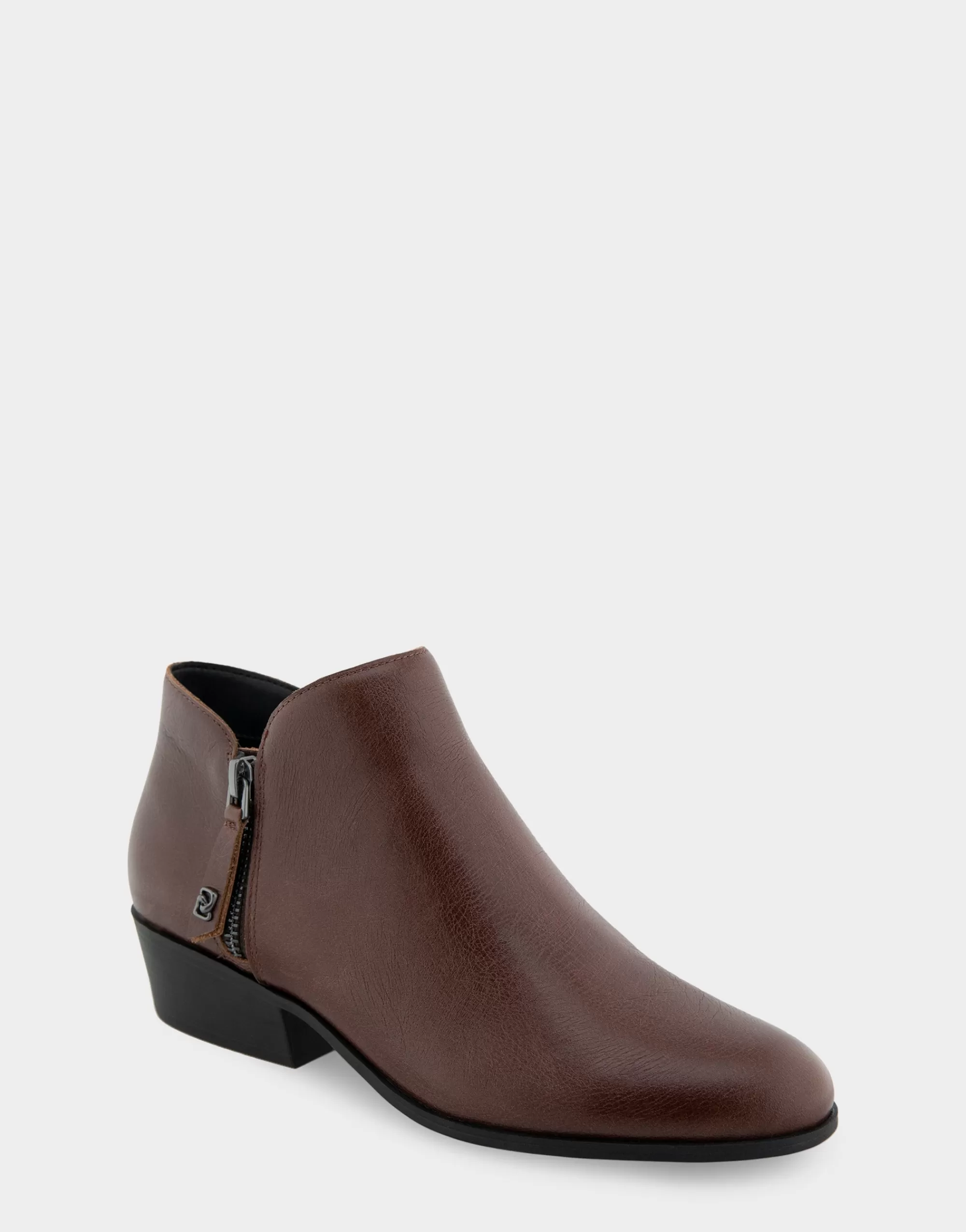 Aerosoles Ankle Boots*Comfortable Women's Ornamented Zipper Low Bootie in Mocha Burnished Leather Leather