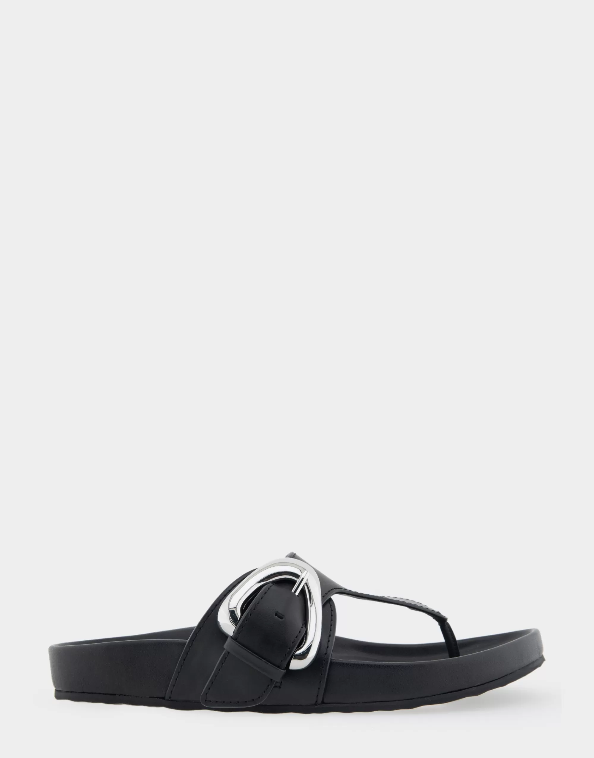 Aerosoles Flats*Comfortable Women's Oversized Buckle Molded Footbed Thong Sandal in Black Leather