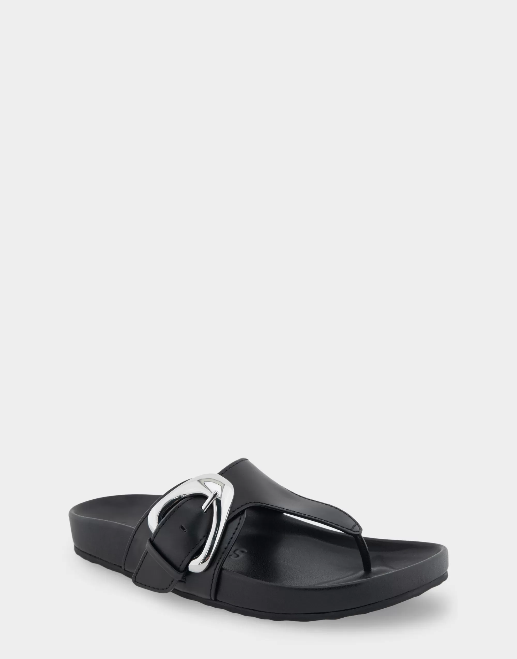 Aerosoles Flats*Comfortable Women's Oversized Buckle Molded Footbed Thong Sandal in Black Leather