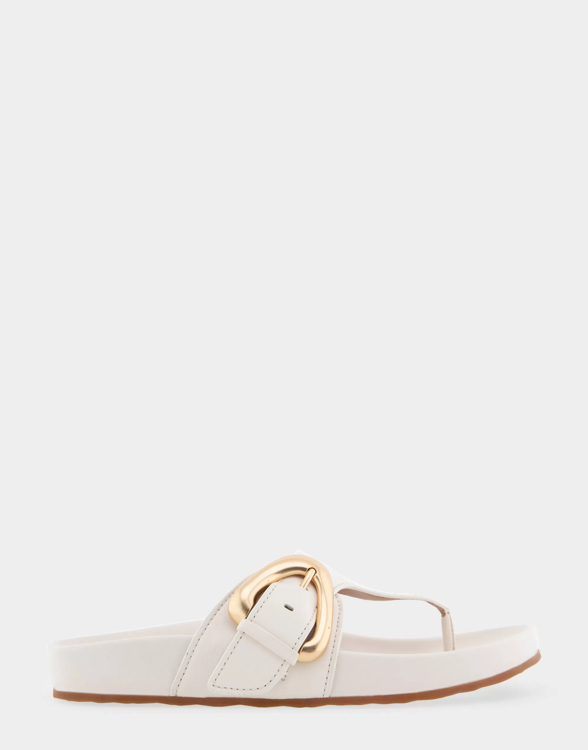 Aerosoles Flats*Comfortable Women's Oversized Buckle Molded Footbed Thong Sandal in Eggnog Leather