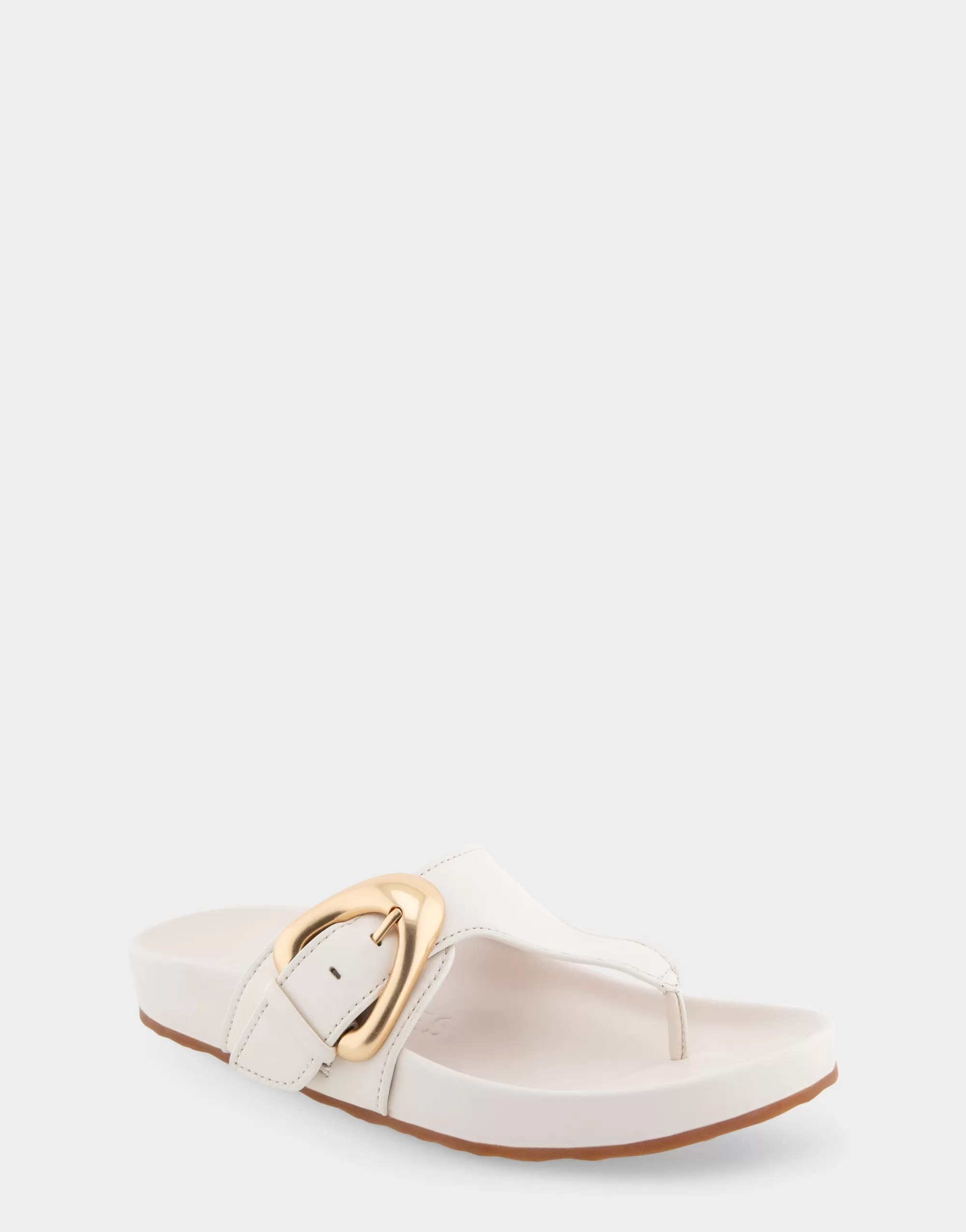 Aerosoles Flats*Comfortable Women's Oversized Buckle Molded Footbed Thong Sandal in Eggnog Leather