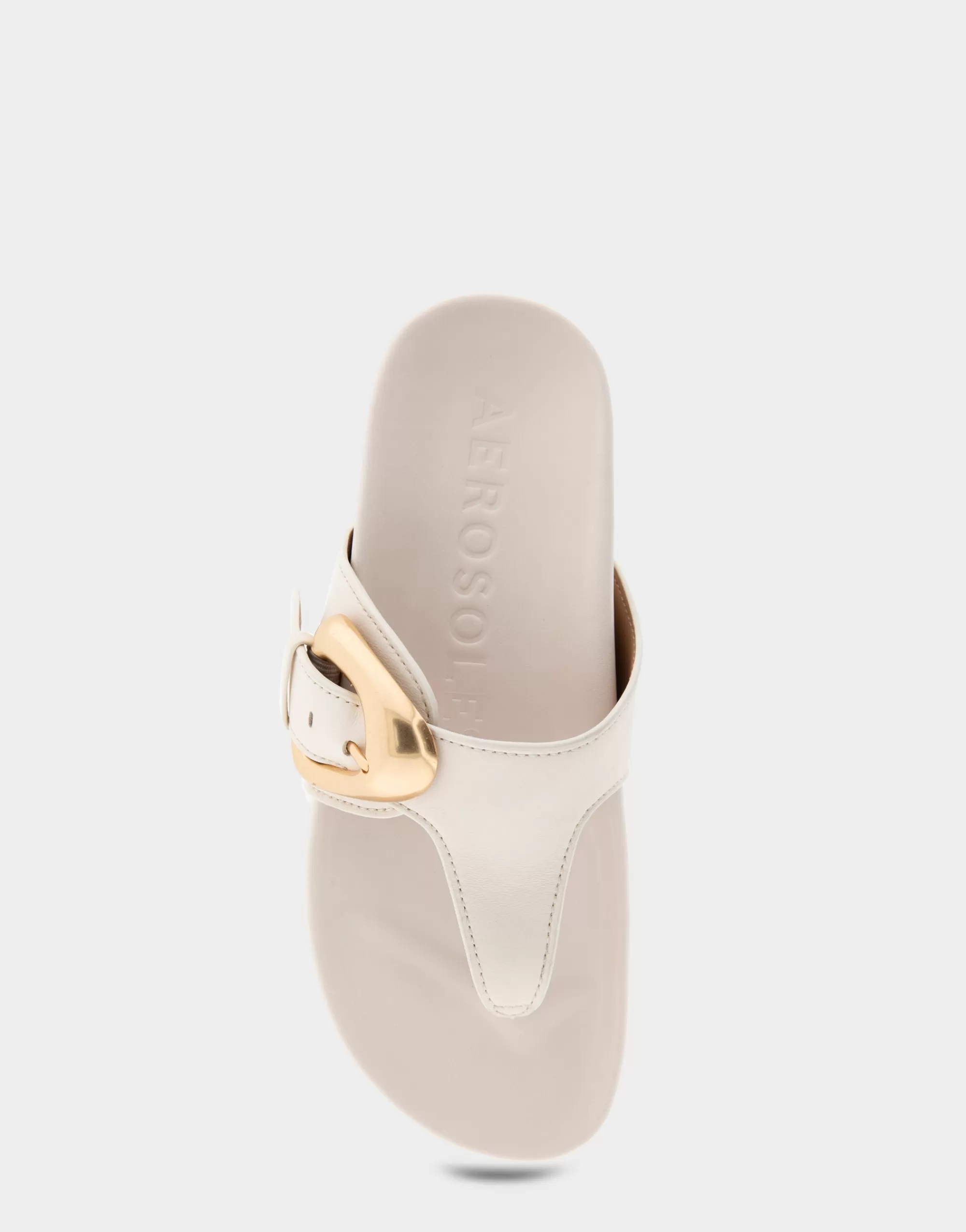 Aerosoles Flats*Comfortable Women's Oversized Buckle Molded Footbed Thong Sandal in Eggnog Leather