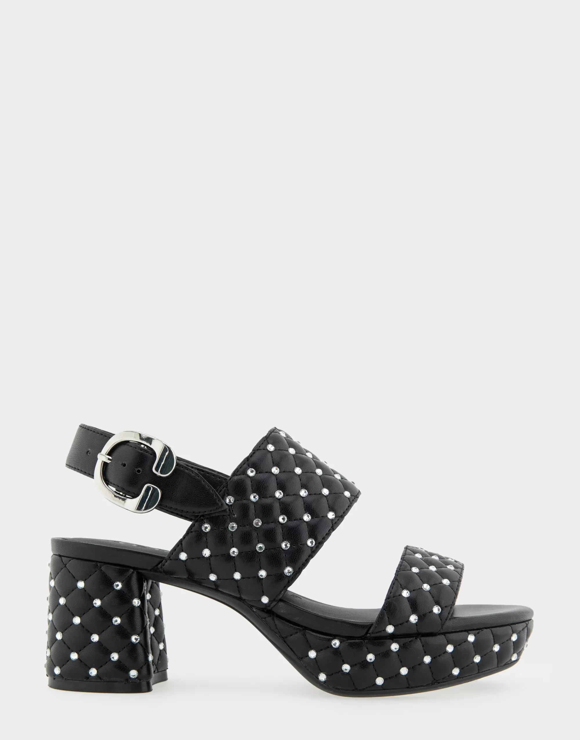 Aerosoles Platforms | Platforms*Comfortable Women's Platform Sandal in Black Quilted Faux Leather With Crystals