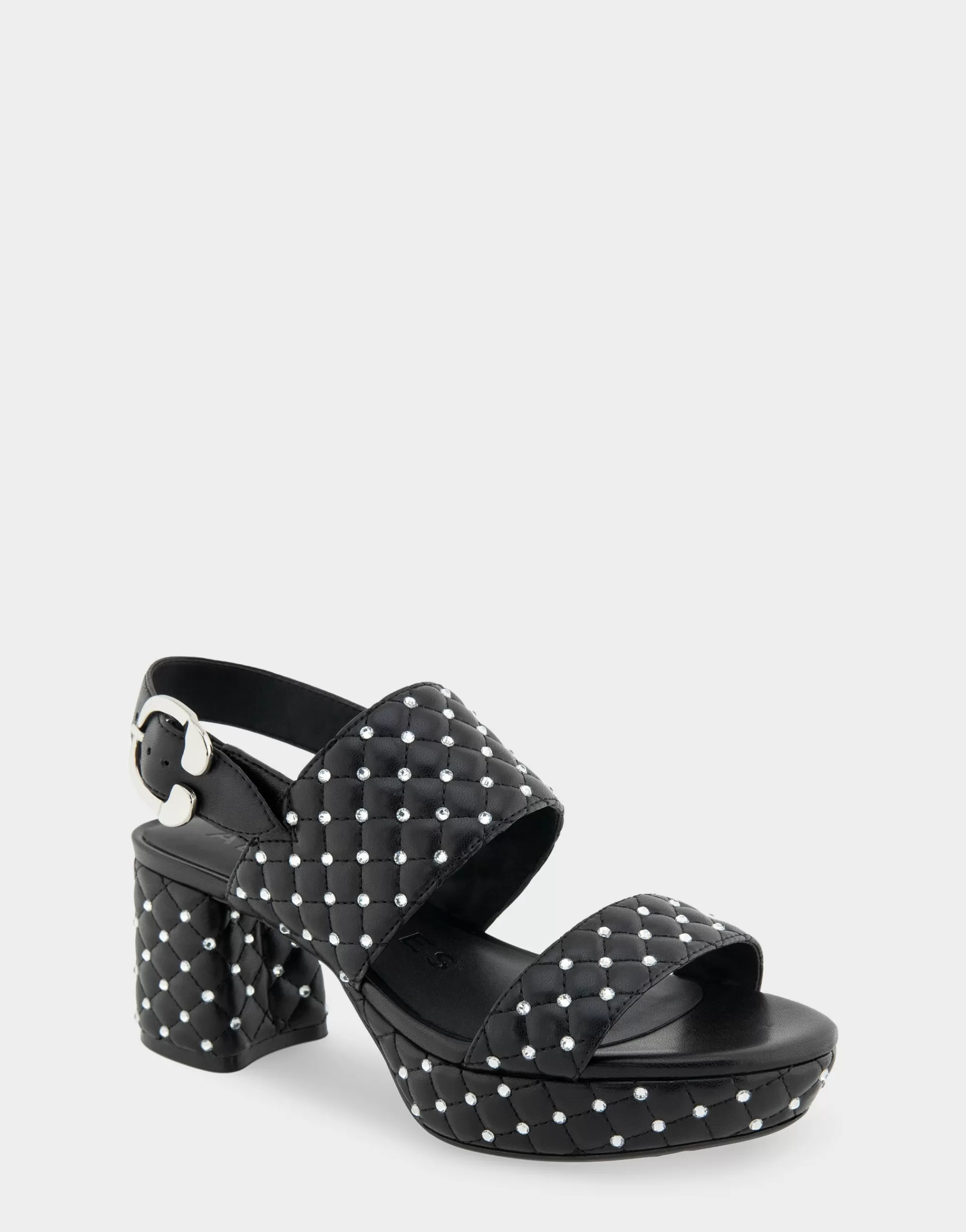 Aerosoles Platforms | Platforms*Comfortable Women's Platform Sandal in Black Quilted Faux Leather With Crystals