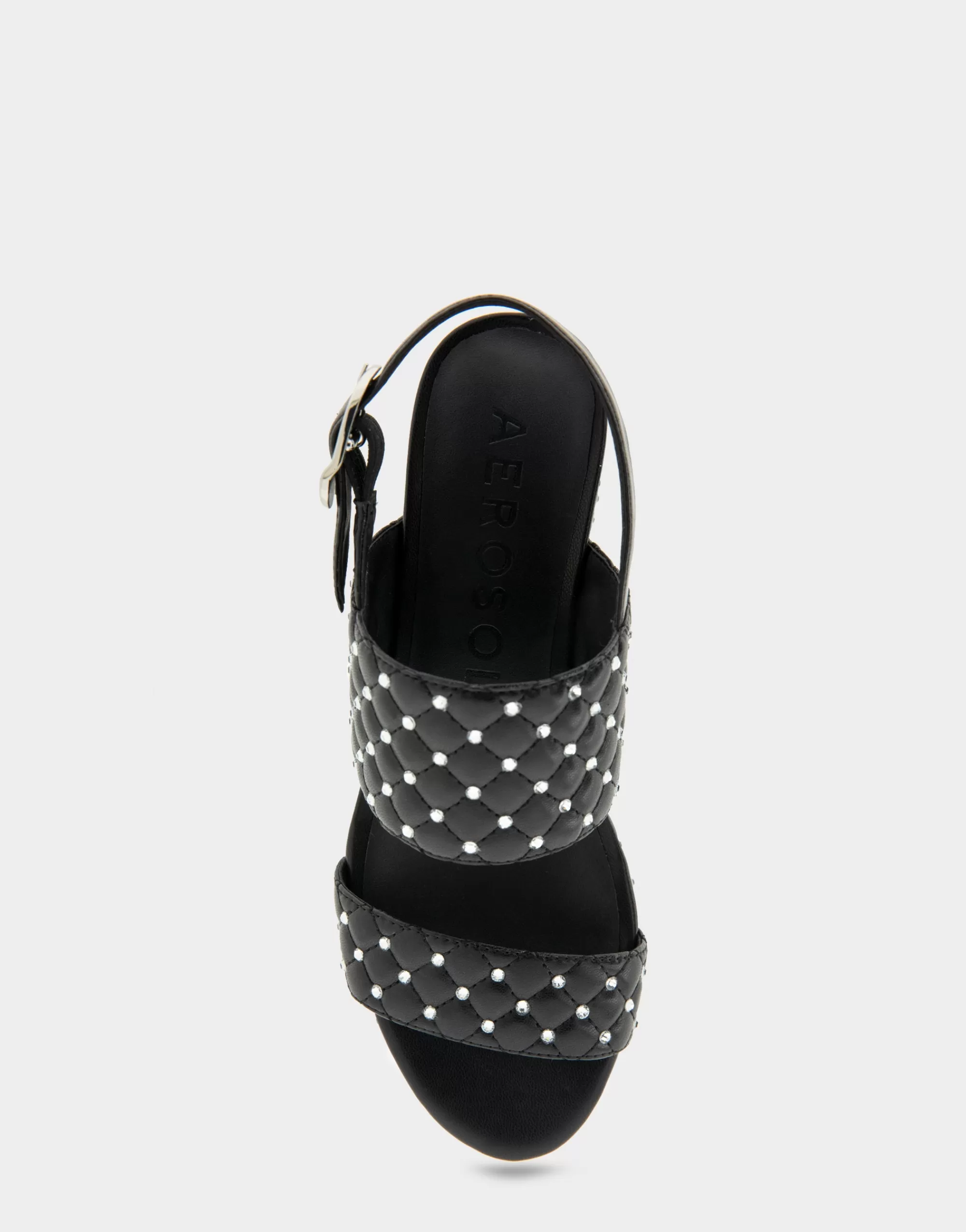 Aerosoles Platforms | Platforms*Comfortable Women's Platform Sandal in Black Quilted Faux Leather With Crystals