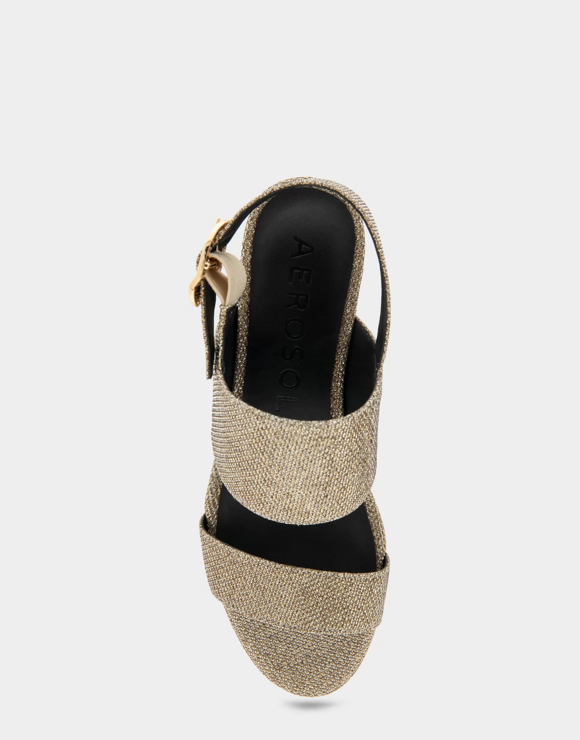 Aerosoles Platforms | Platforms*Comfortable Women's Platform Sandal in Soft Gold Fabric Metallic Lame Fabric