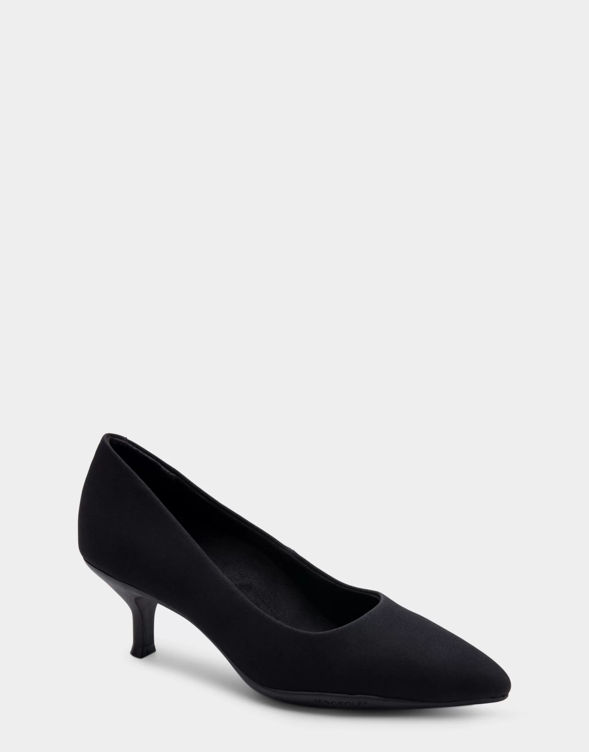 Aerosoles Pumps*Comfortable Women's Point Toe Kitten Heel Pump in Black Stretch Gabardine Fabric