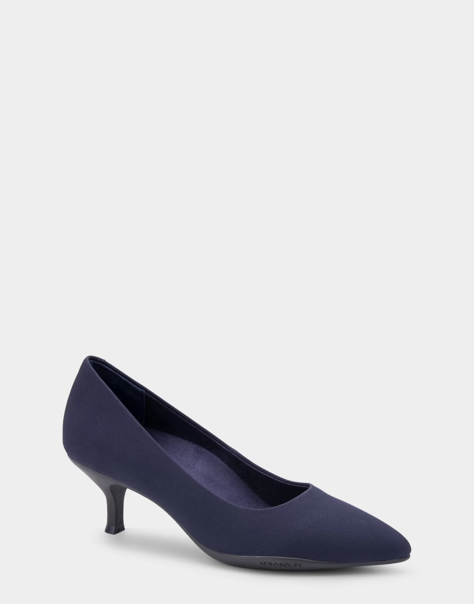 Aerosoles Pumps*Comfortable Women's Point Toe Kitten Heel Pump in Navy Stretch Gabardine Fabric
