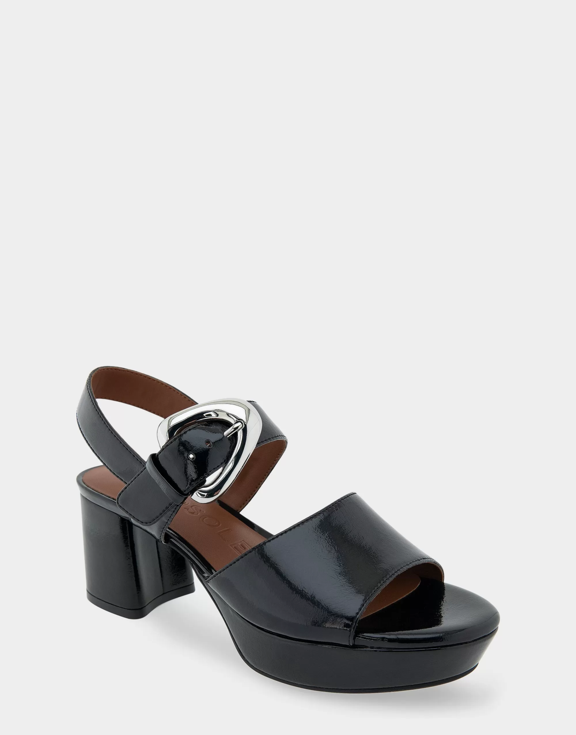 Aerosoles Wide Width Sandals | Platforms*Comfortable Women's Quarter Strap Platform Sandal in Black Patent Faux Leather