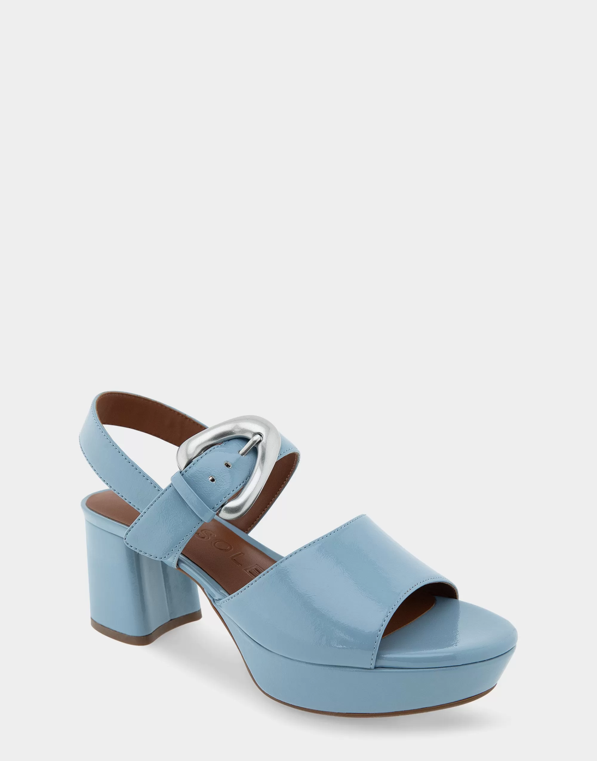 Aerosoles Wide Width Sandals | Platforms*Comfortable Women's Quarter Strap Platform Sandal in Dusty Blue Patent Faux Leather