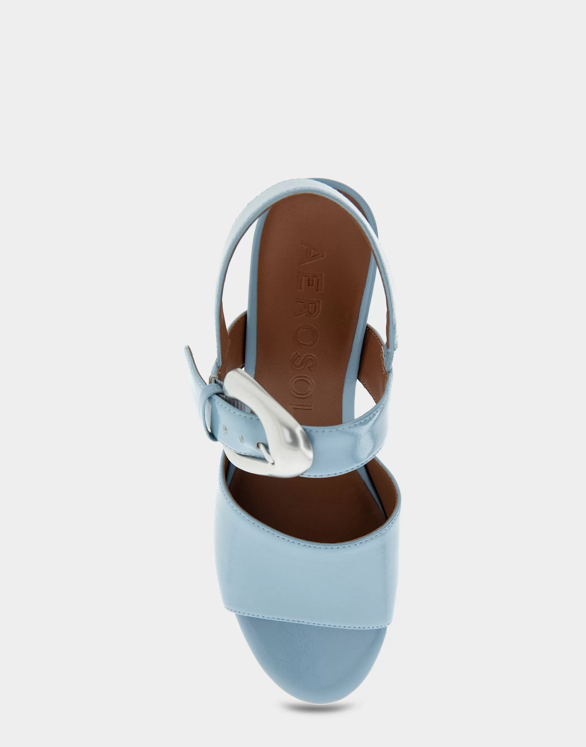 Aerosoles Wide Width Sandals | Platforms*Comfortable Women's Quarter Strap Platform Sandal in Dusty Blue Patent Faux Leather