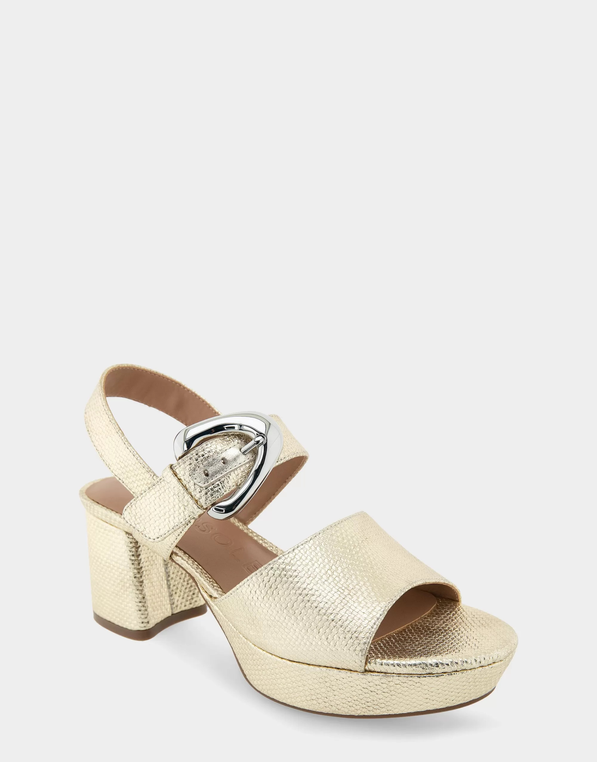 Aerosoles Wide Width Sandals | Platforms*Comfortable Women's Quarter Strap Platform Sandal in Soft Gold Canvas Faux Leather Canvas Fabric
