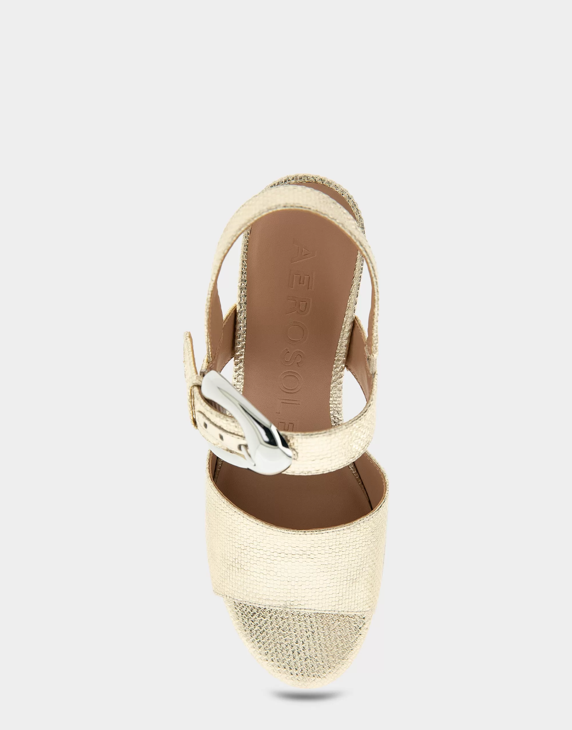 Aerosoles Wide Width Sandals | Platforms*Comfortable Women's Quarter Strap Platform Sandal in Soft Gold Canvas Faux Leather Canvas Fabric
