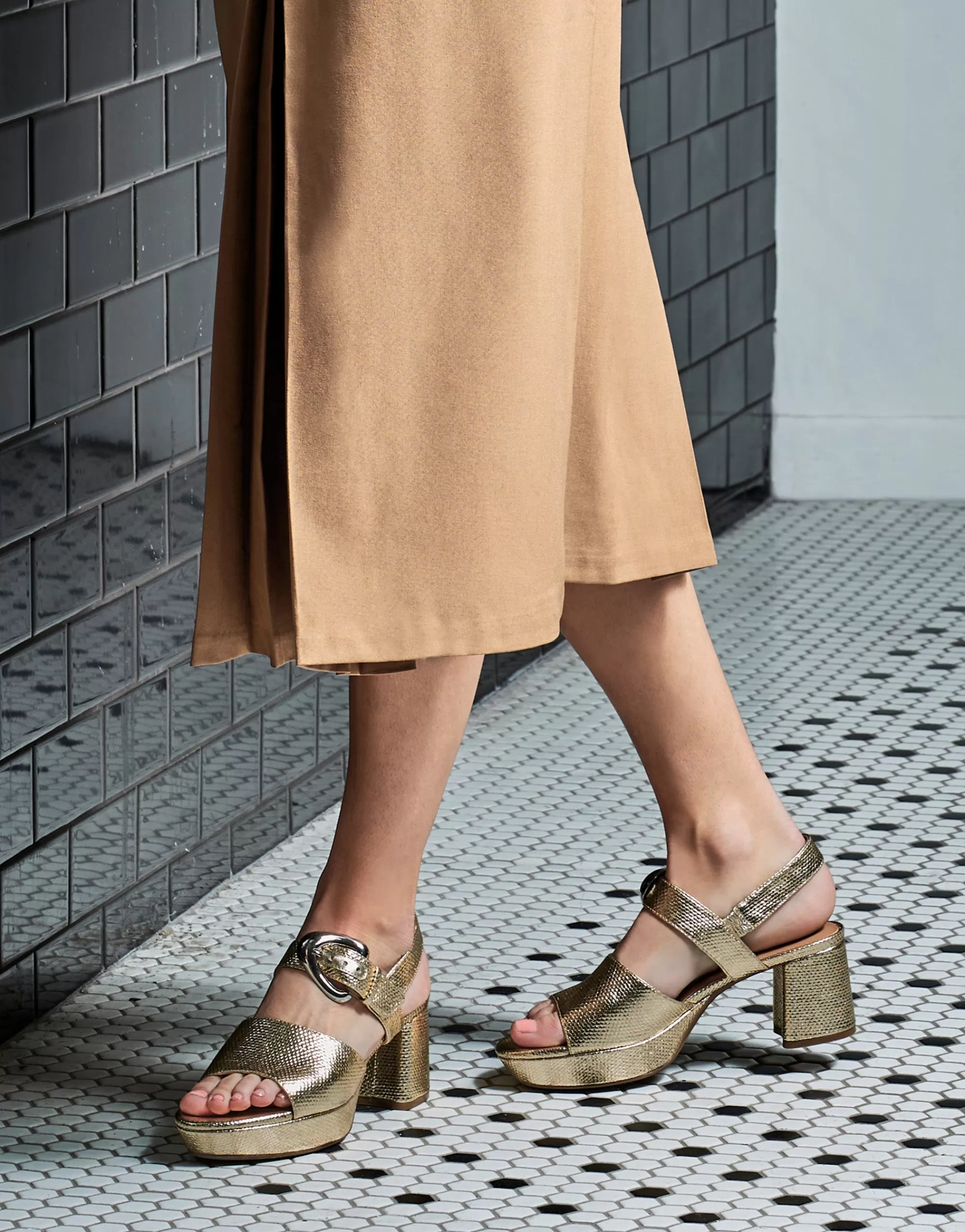 Aerosoles Wide Width Sandals | Platforms*Comfortable Women's Quarter Strap Platform Sandal in Soft Gold Canvas Faux Leather Canvas Fabric