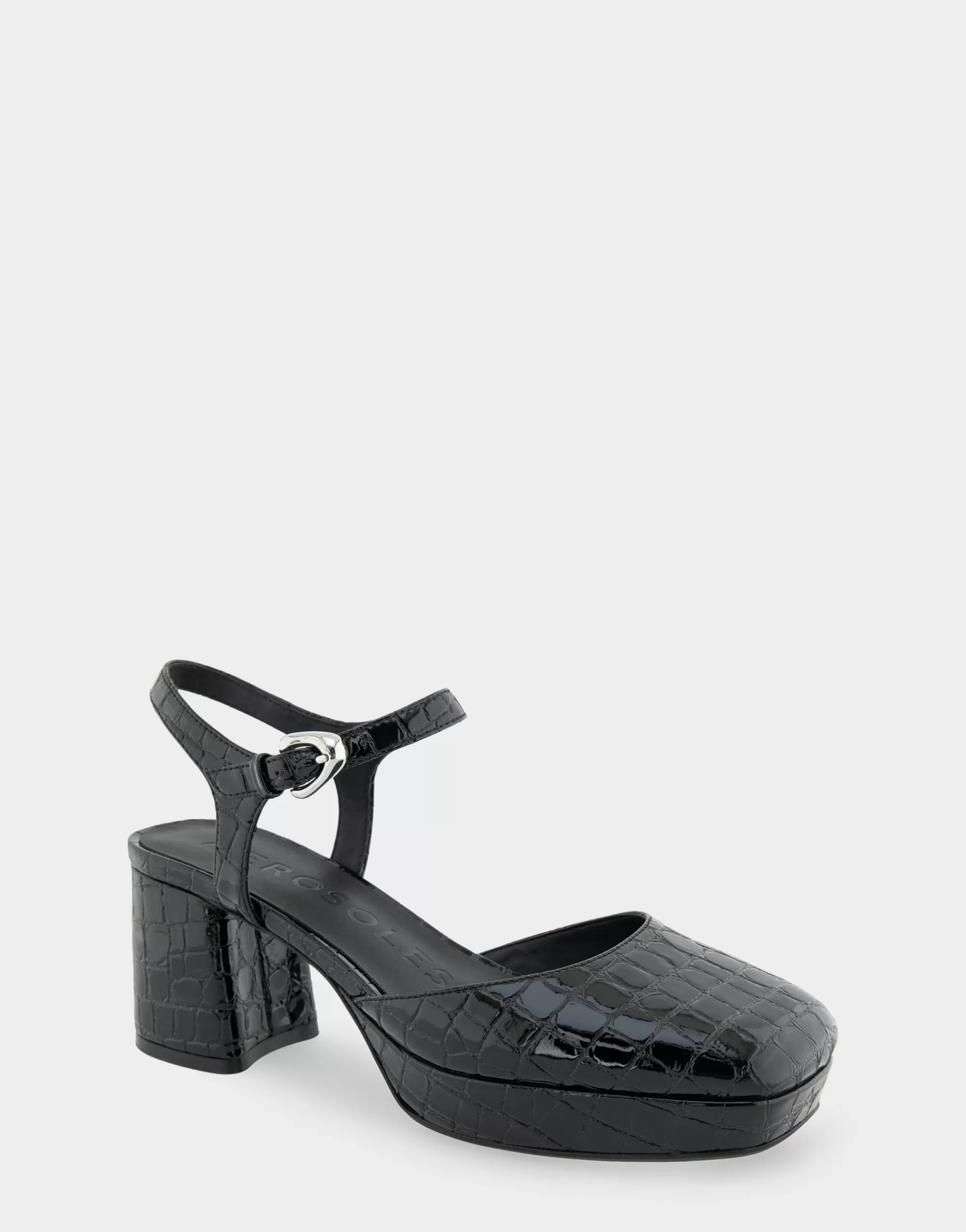 Aerosoles Pumps | Platforms*Comfortable Women's Quarter Strap Two Piece Platform Pump in Black Croco Faux Leather