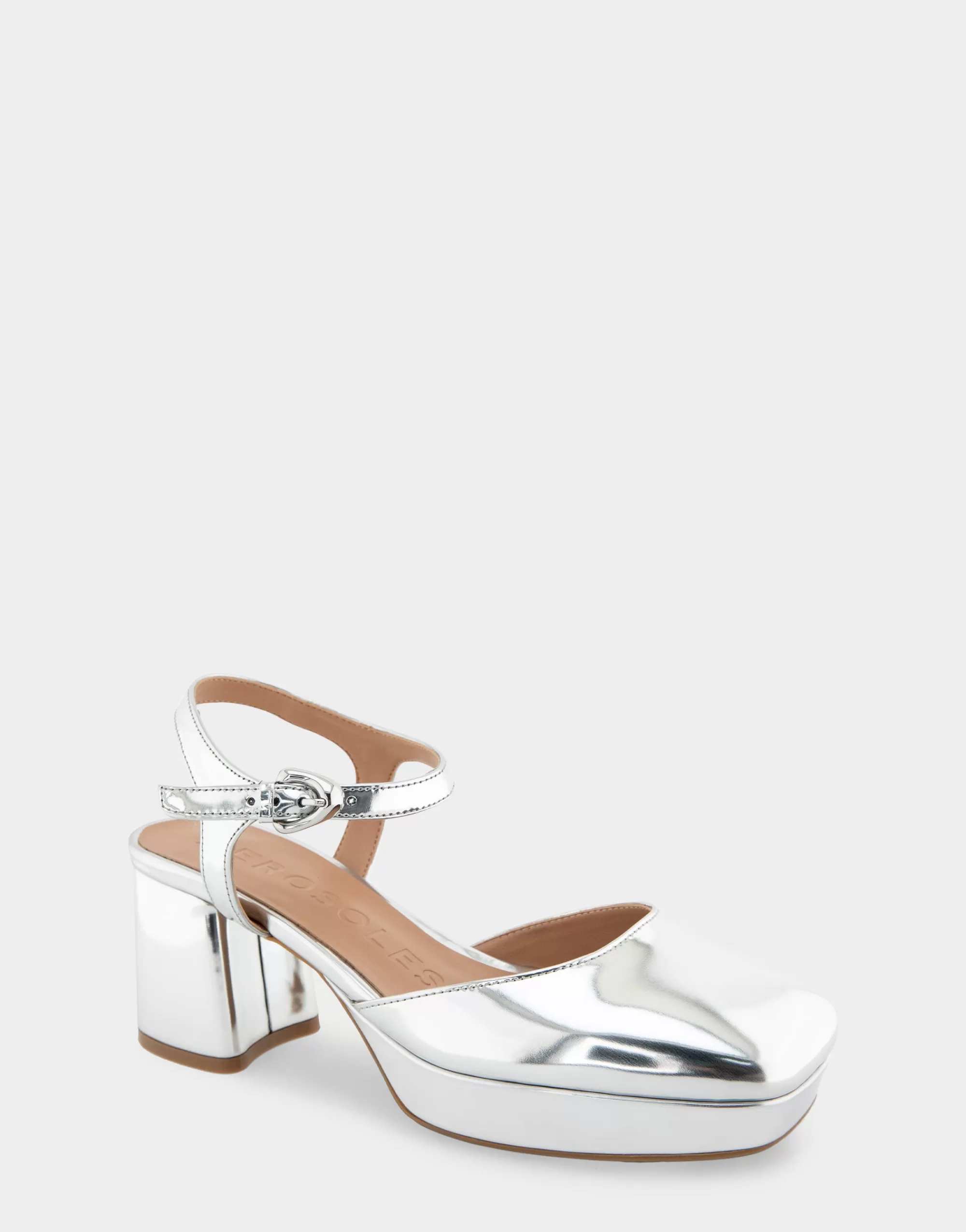 Aerosoles Platforms | Pumps*Comfortable Women's Quarter Strap Two Piece Platform Pump in Silver Mirror Metallic Faux Leather