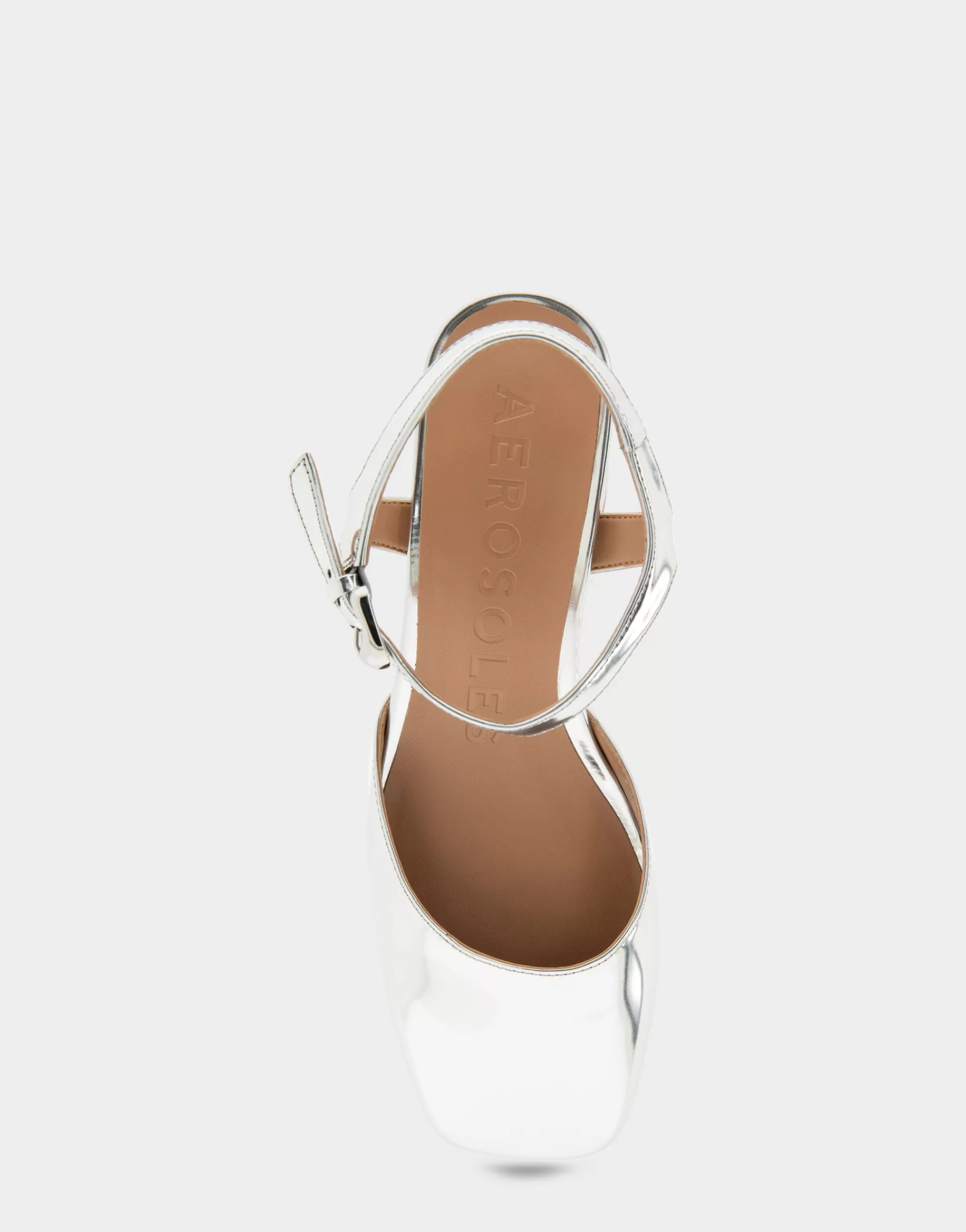 Aerosoles Platforms | Pumps*Comfortable Women's Quarter Strap Two Piece Platform Pump in Silver Mirror Metallic Faux Leather
