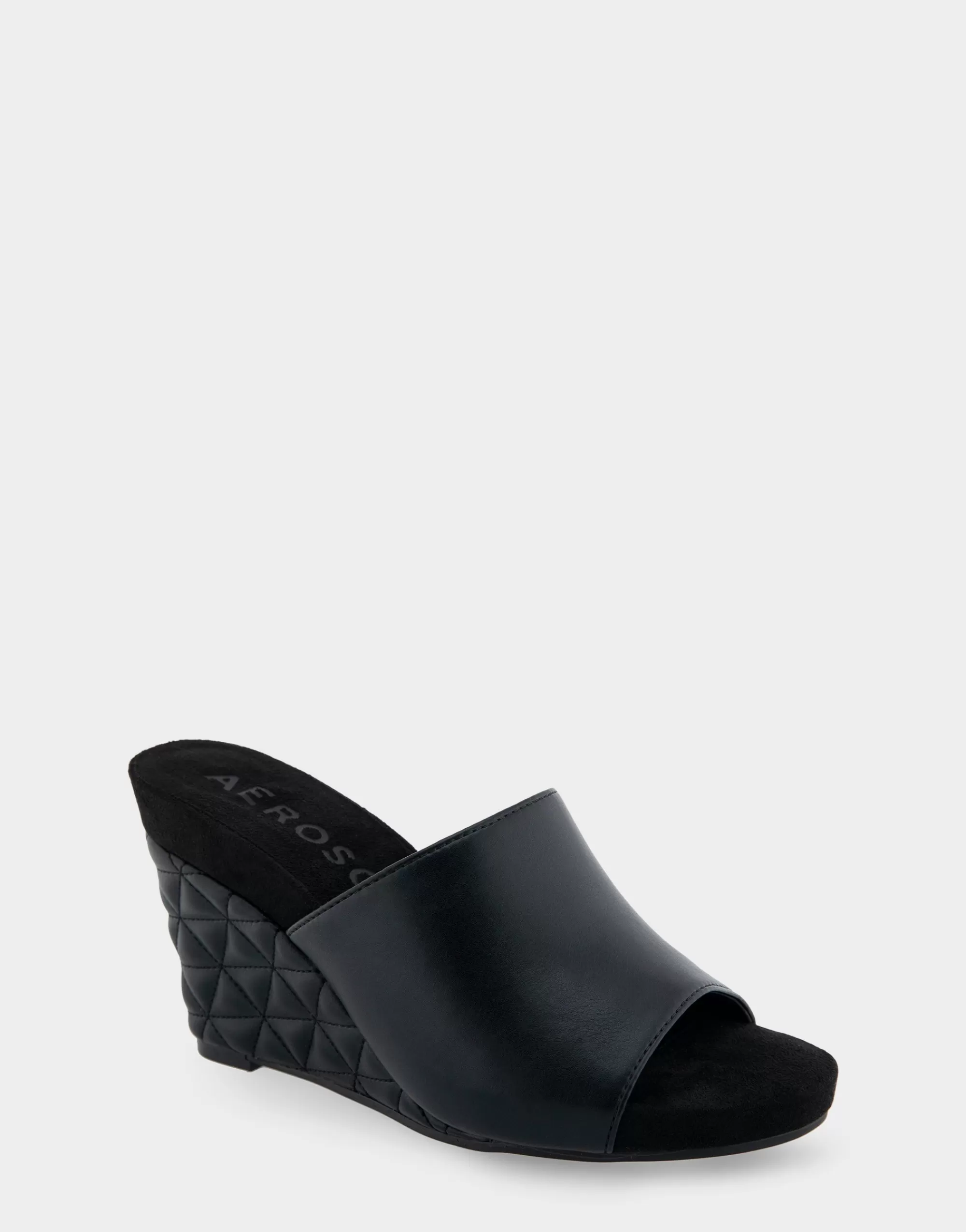 Aerosoles Wide Width Sandals | Dress*Comfortable Women's Quilted Heel Footbed Wedge Slide in Black Faux Leather