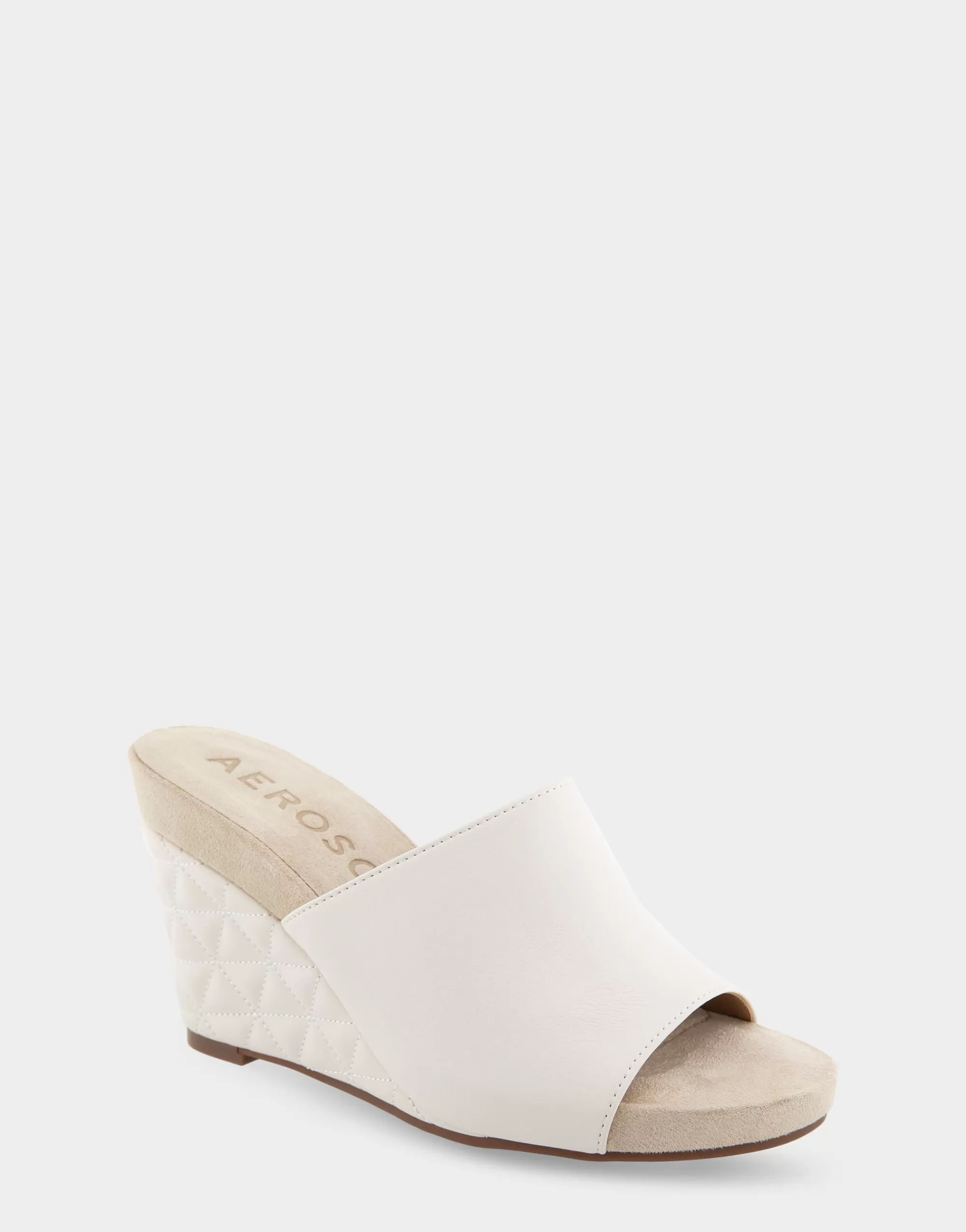 Aerosoles Wide Width Sandals | Dress*Comfortable Women's Quilted Heel Footbed Wedge Slide in Eggnog Faux Leather