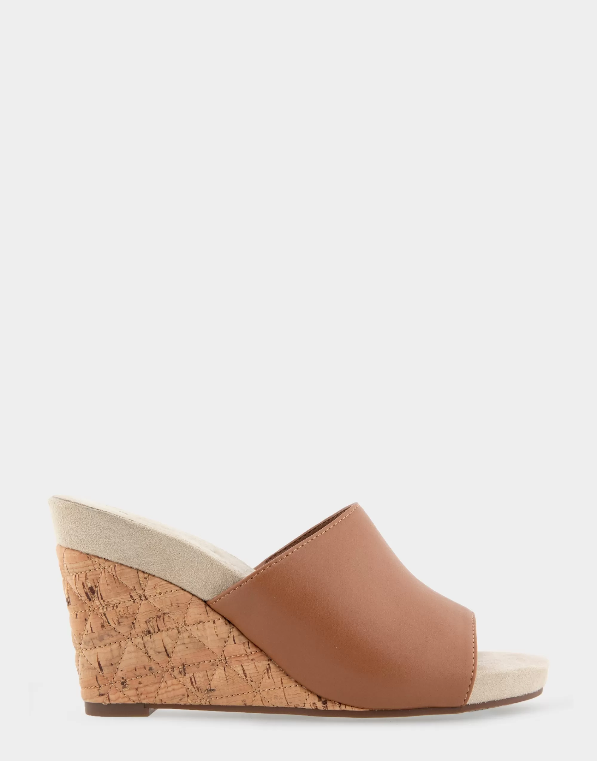 Aerosoles Wide Width Sandals | Dress*Comfortable Women's Quilted Heel Footbed Wedge Slide in Tan Faux Leather