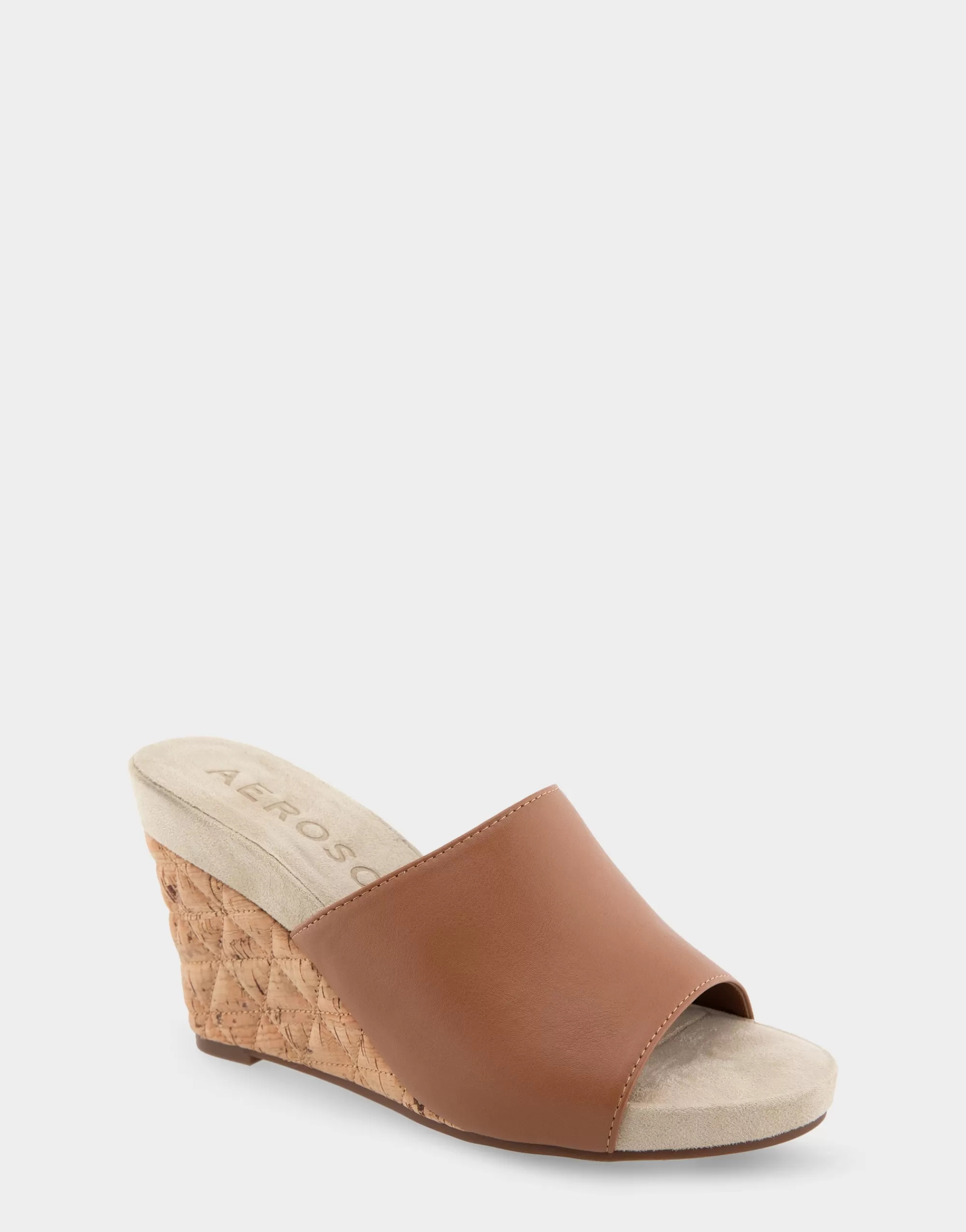 Aerosoles Wide Width Sandals | Dress*Comfortable Women's Quilted Heel Footbed Wedge Slide in Tan Faux Leather