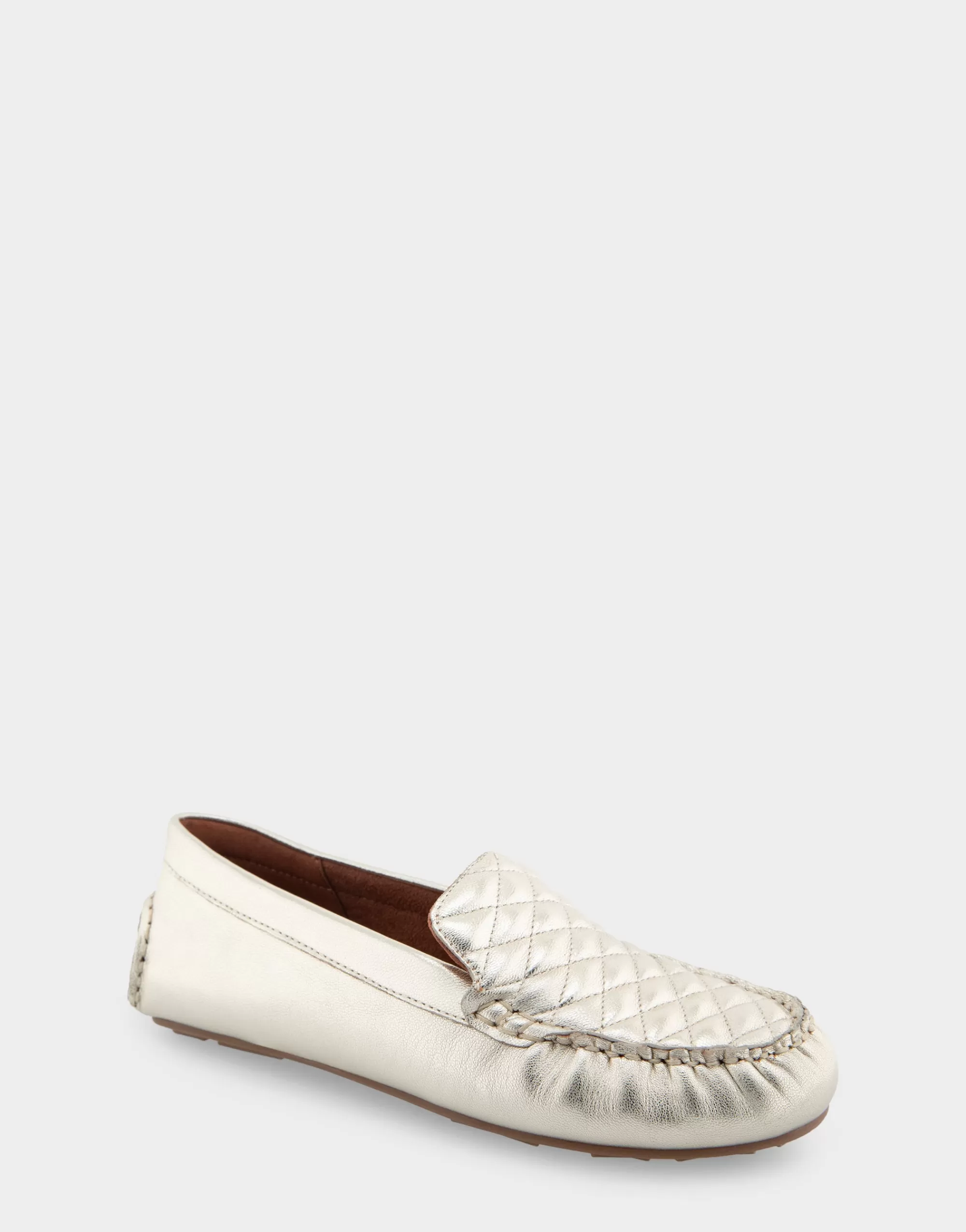 Aerosoles Loafers*Comfortable Women's Quilted Plug Driver Moc in Soft Gold Leather Leather