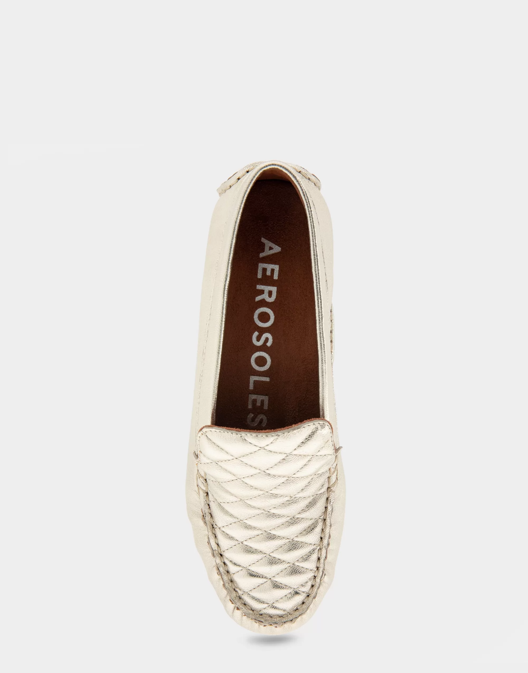 Aerosoles Loafers*Comfortable Women's Quilted Plug Driver Moc in Soft Gold Leather Leather