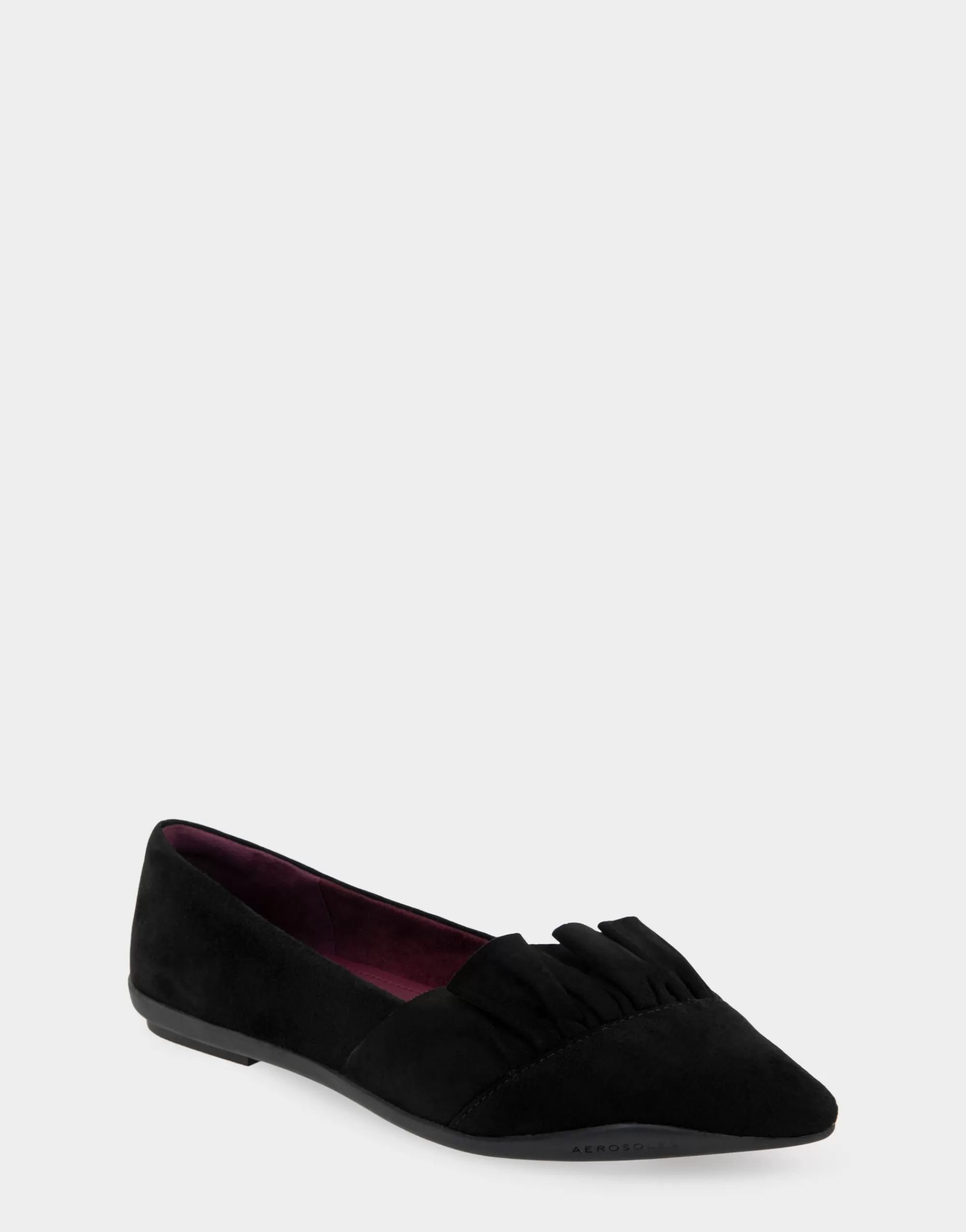 Aerosoles Clogs & Mules | Dress*Comfortable Women's Ruffled Point Toe Flat in Black Genuine Suede