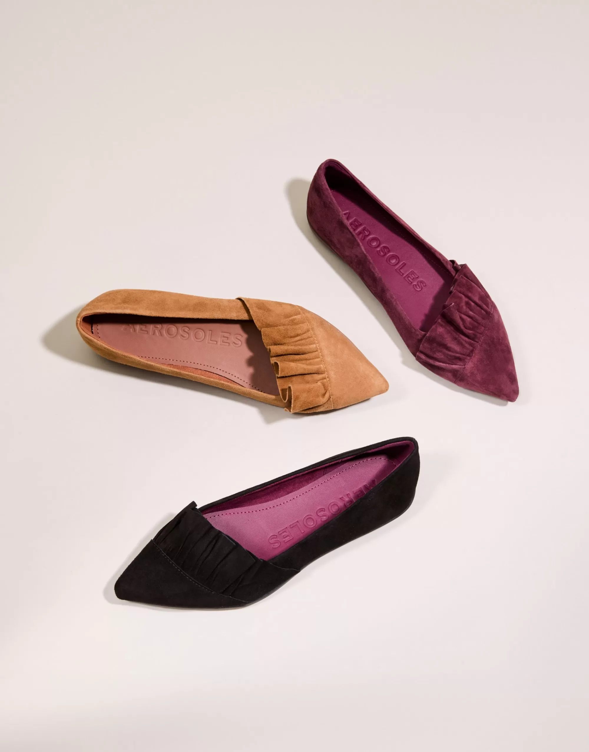 Aerosoles Clogs & Mules | Dress*Comfortable Women's Ruffled Point Toe Flat in Black Genuine Suede