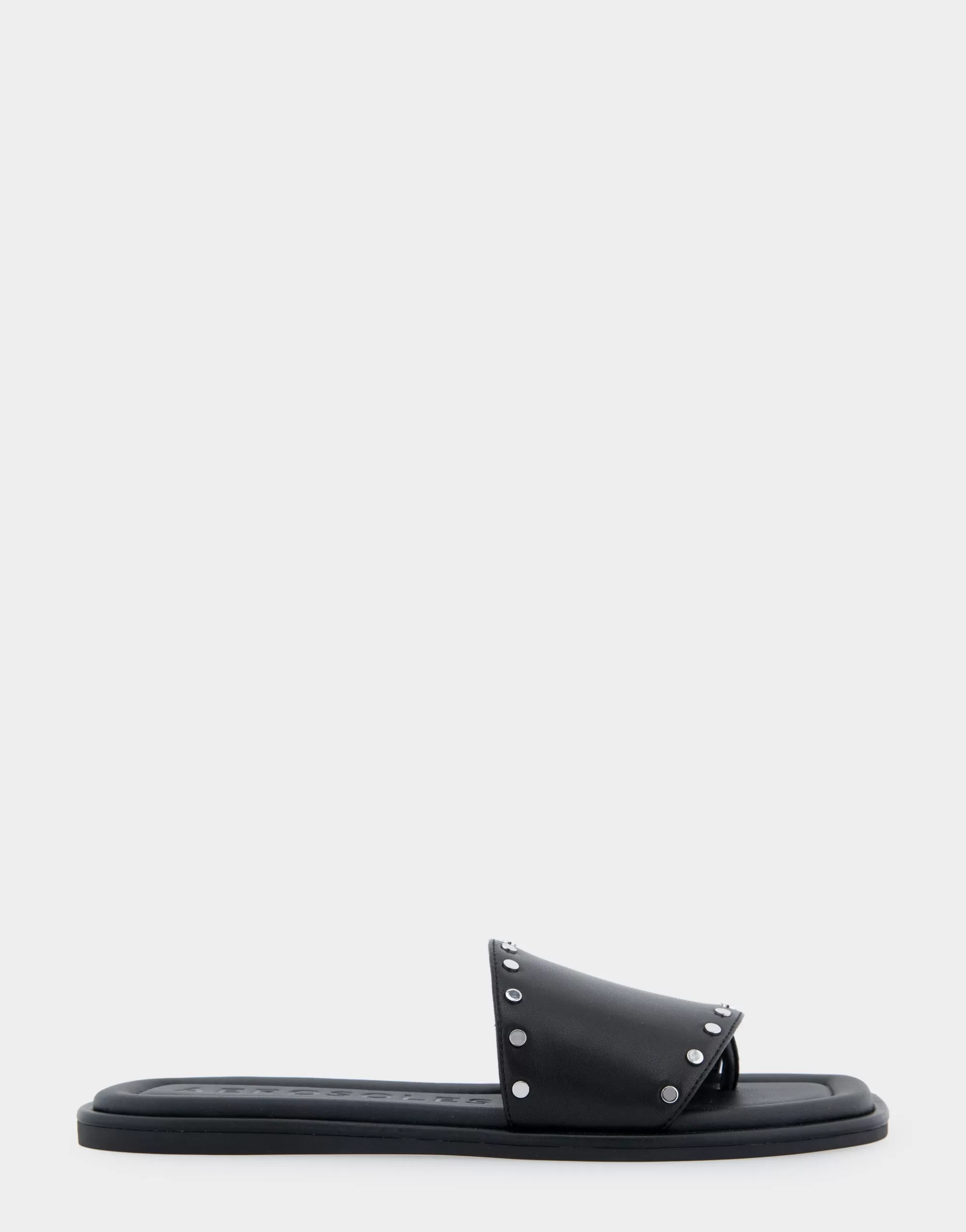 Aerosoles Slides | Flats*Comfortable Women's Single Band Slide Sandal in Black Leather