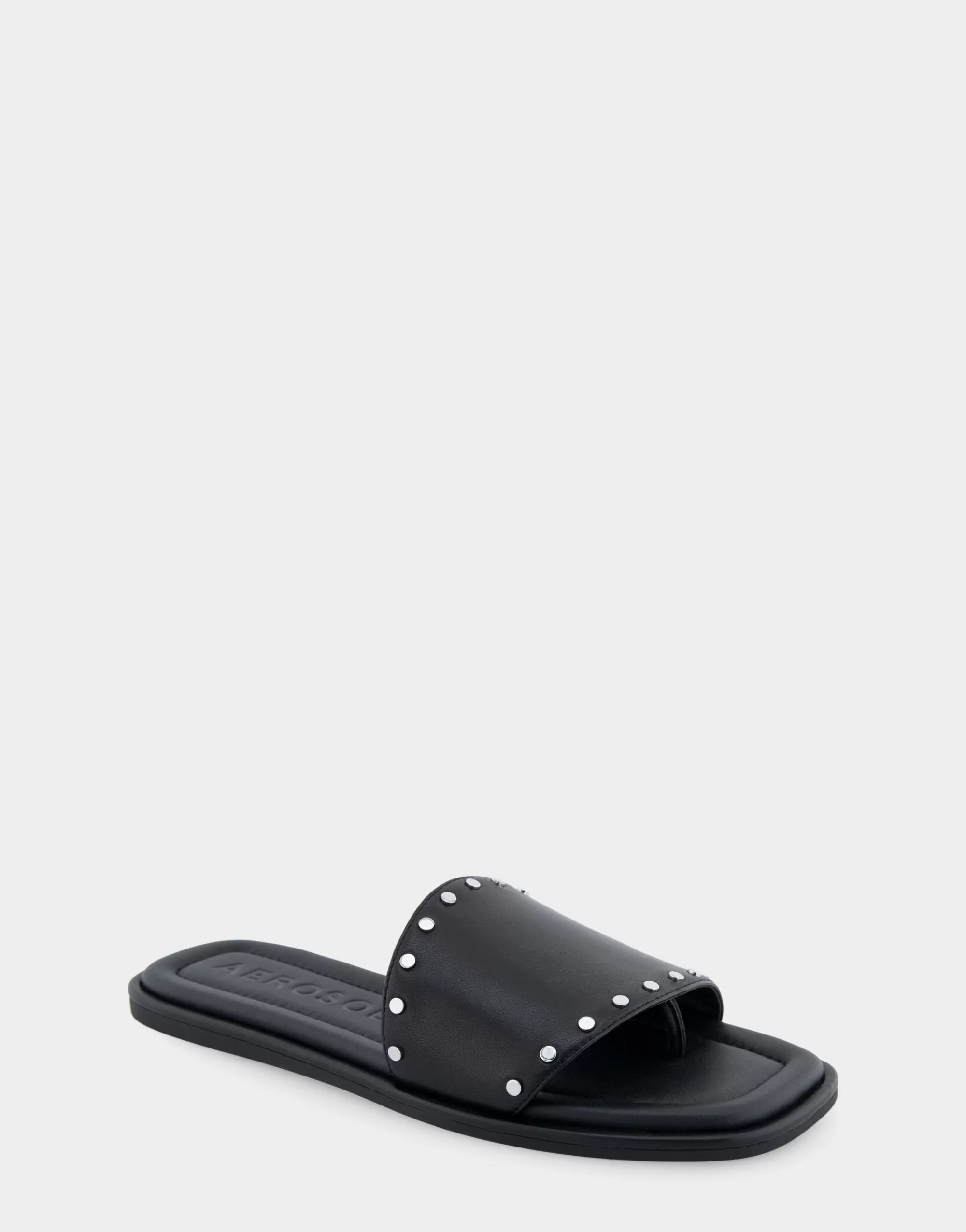 Aerosoles Slides | Flats*Comfortable Women's Single Band Slide Sandal in Black Leather
