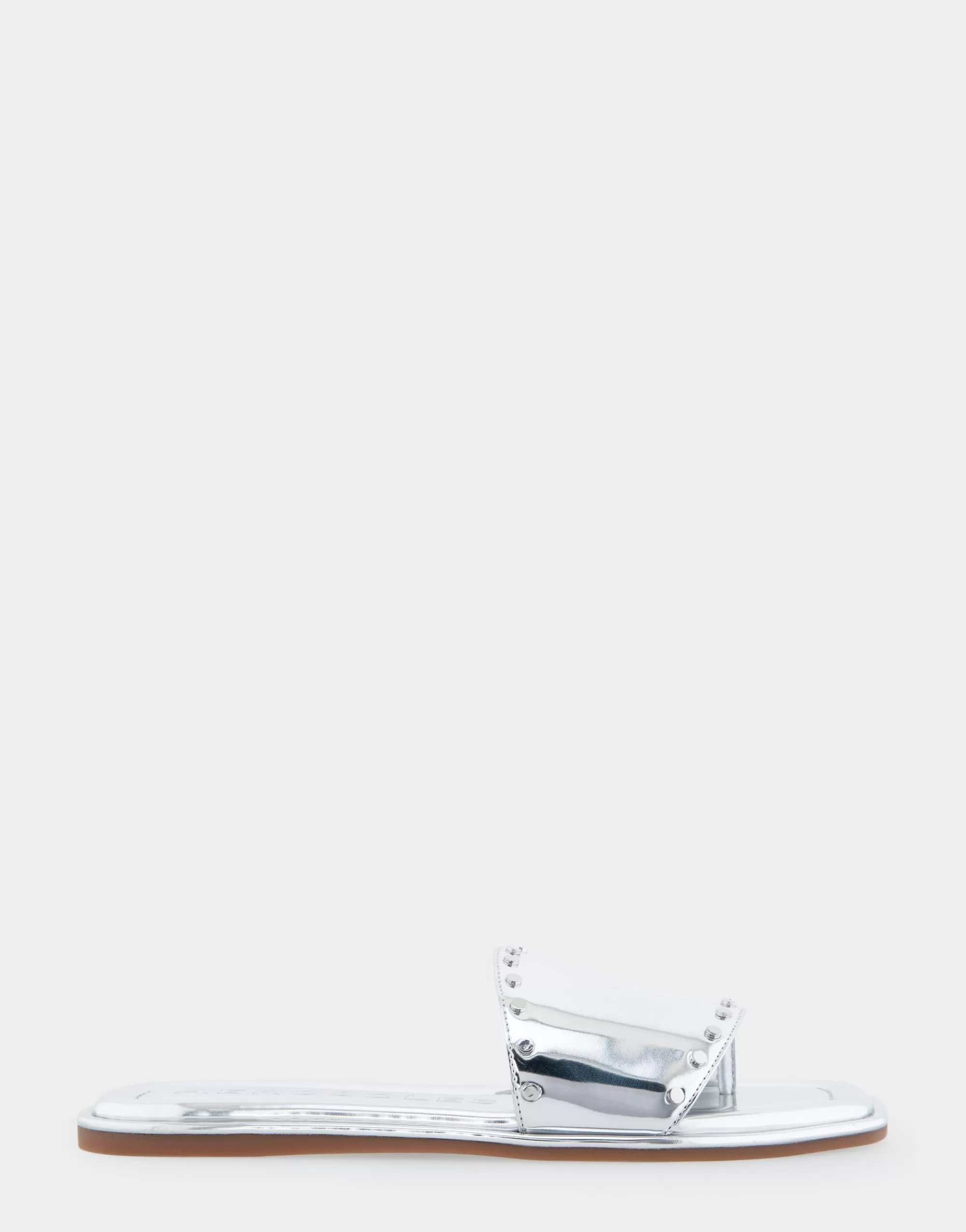 Aerosoles Slides | Flats*Comfortable Women's Single Band Slide Sandal in Silver Mirror Metallic Leather