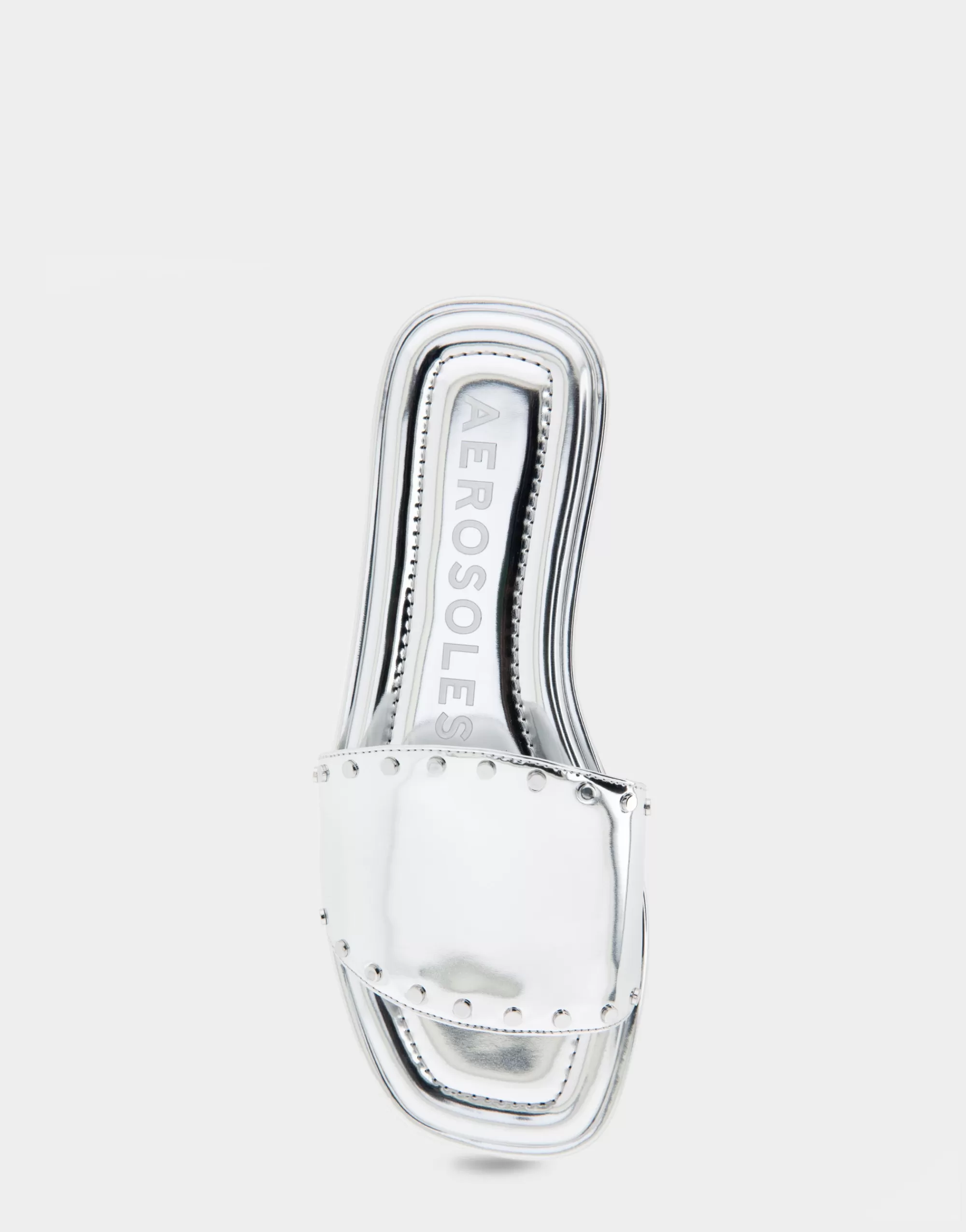 Aerosoles Slides | Flats*Comfortable Women's Single Band Slide Sandal in Silver Mirror Metallic Leather