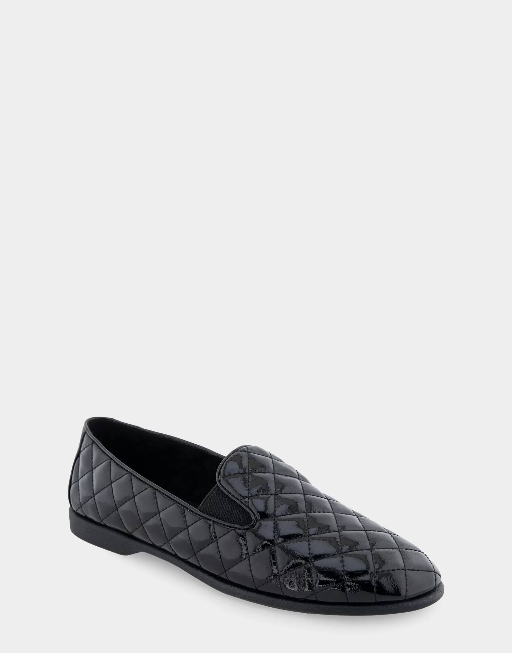 Aerosoles Wide Width Flats | Loafers*Comfortable Women's Slip On Double Gore Loafer in Black Quilted Patent Faux Leather Faux Leather