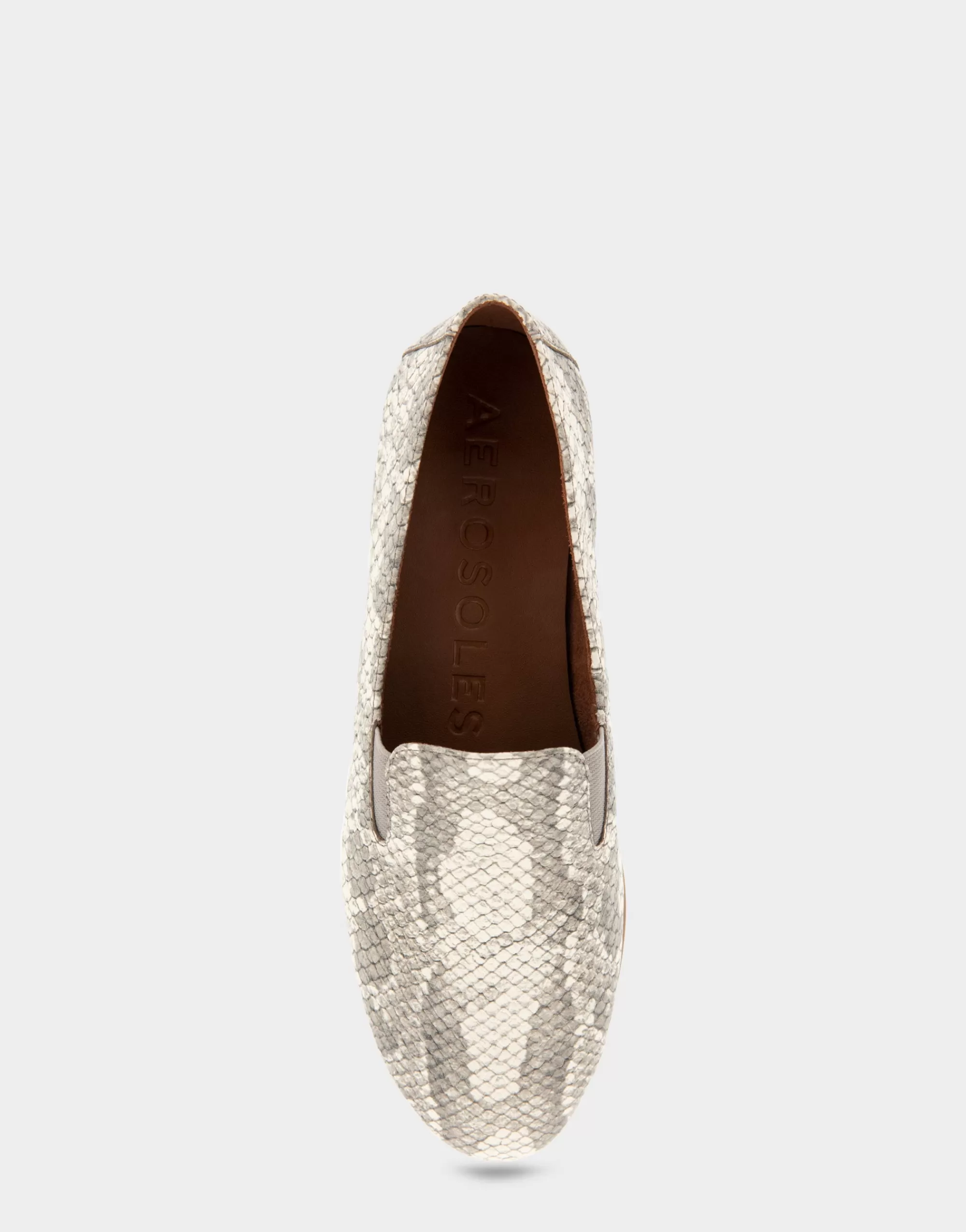 Aerosoles Wide Width Flats | Loafers*Comfortable Women's Slip On Double Gore Loafer in Roccia Snake Print Embossed Leather Leather