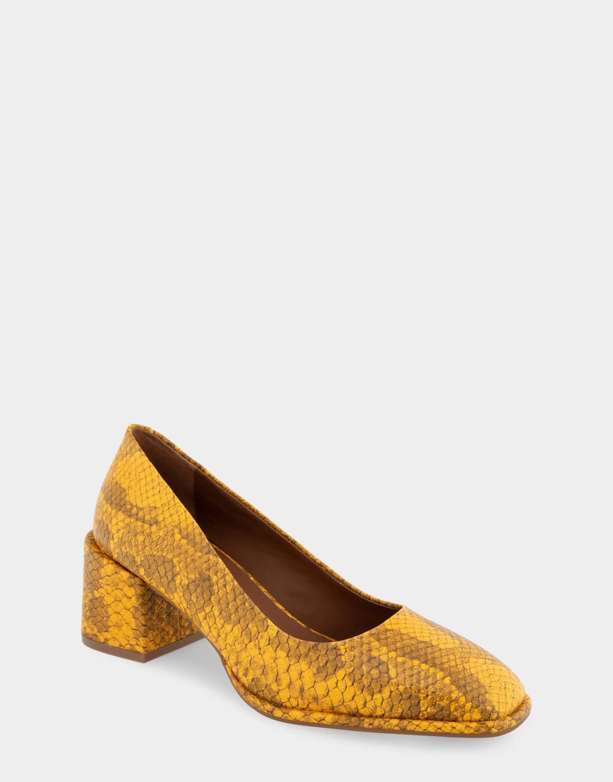Aerosoles Pumps*Comfortable Women's Soft Square Toe Block Heel Pump in Marigold Snake Print Leather Leather