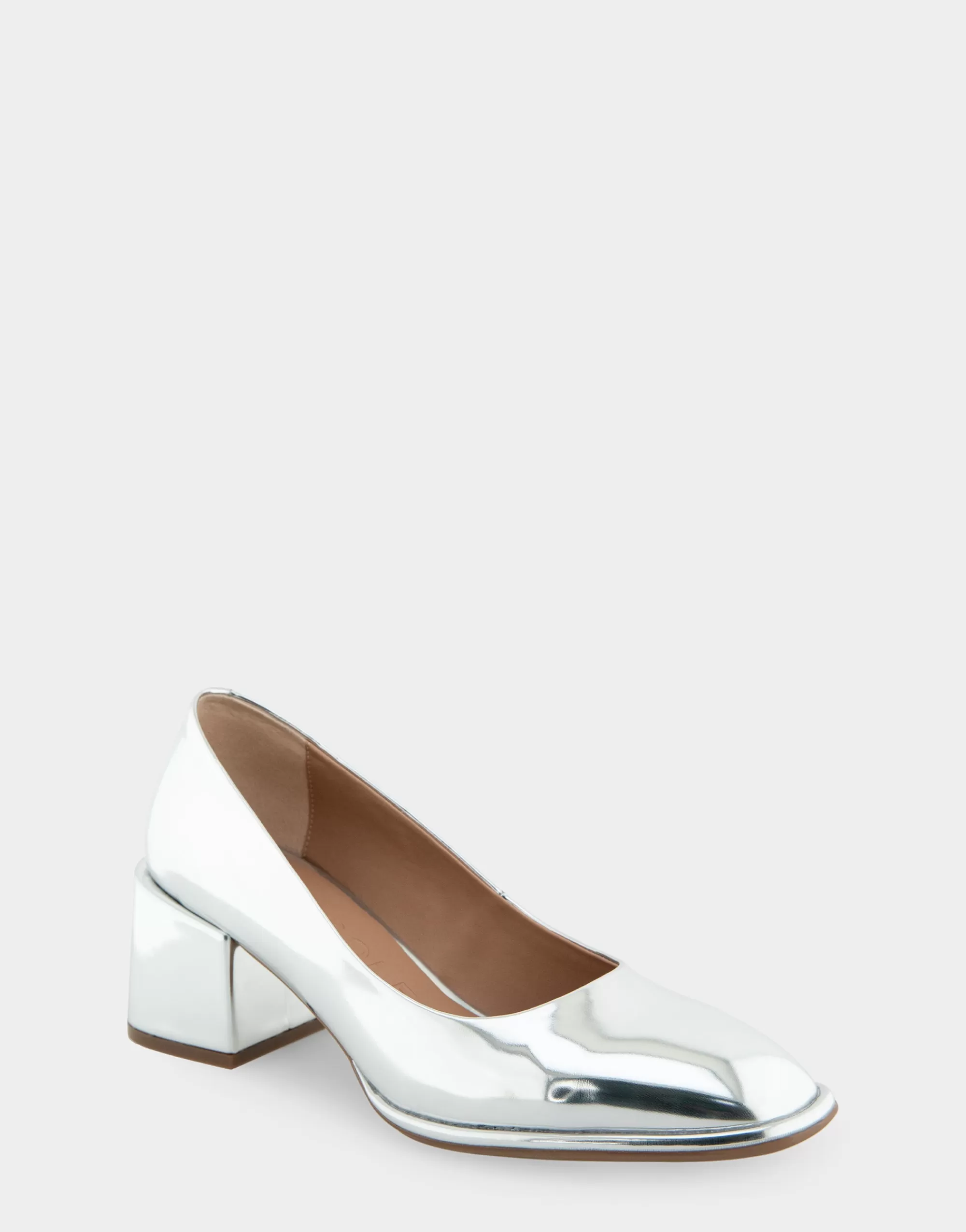Aerosoles Pumps*Comfortable Women's Soft Square Toe Block Heel Pump in Silver Mirror Metallic Faux Leather Faux Leather