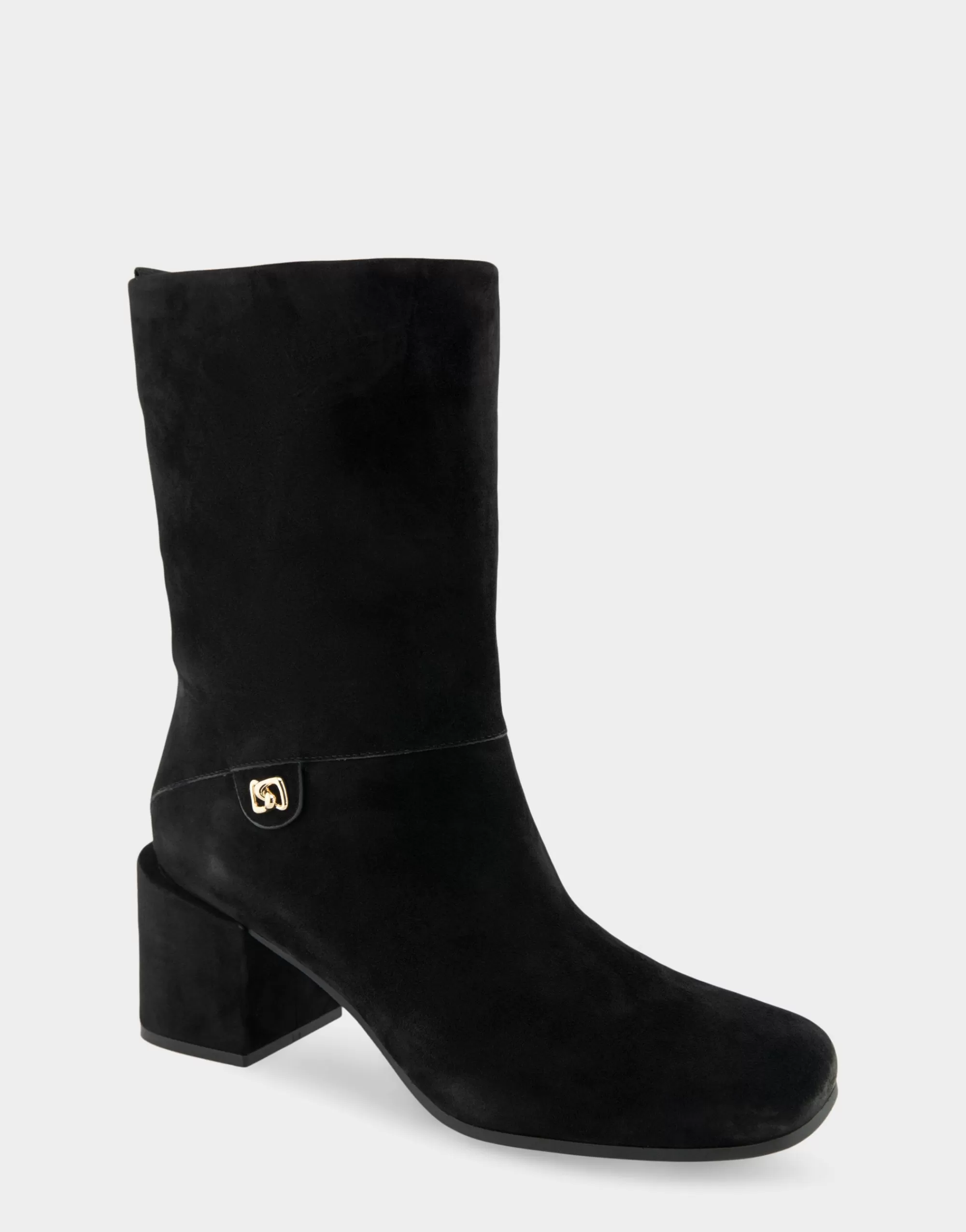 Aerosoles Heeled Boots | Mid Calf Boots*Comfortable Women's Square Toe Slip On Block Heel Mid Calf Bootie in Black Suede Suede
