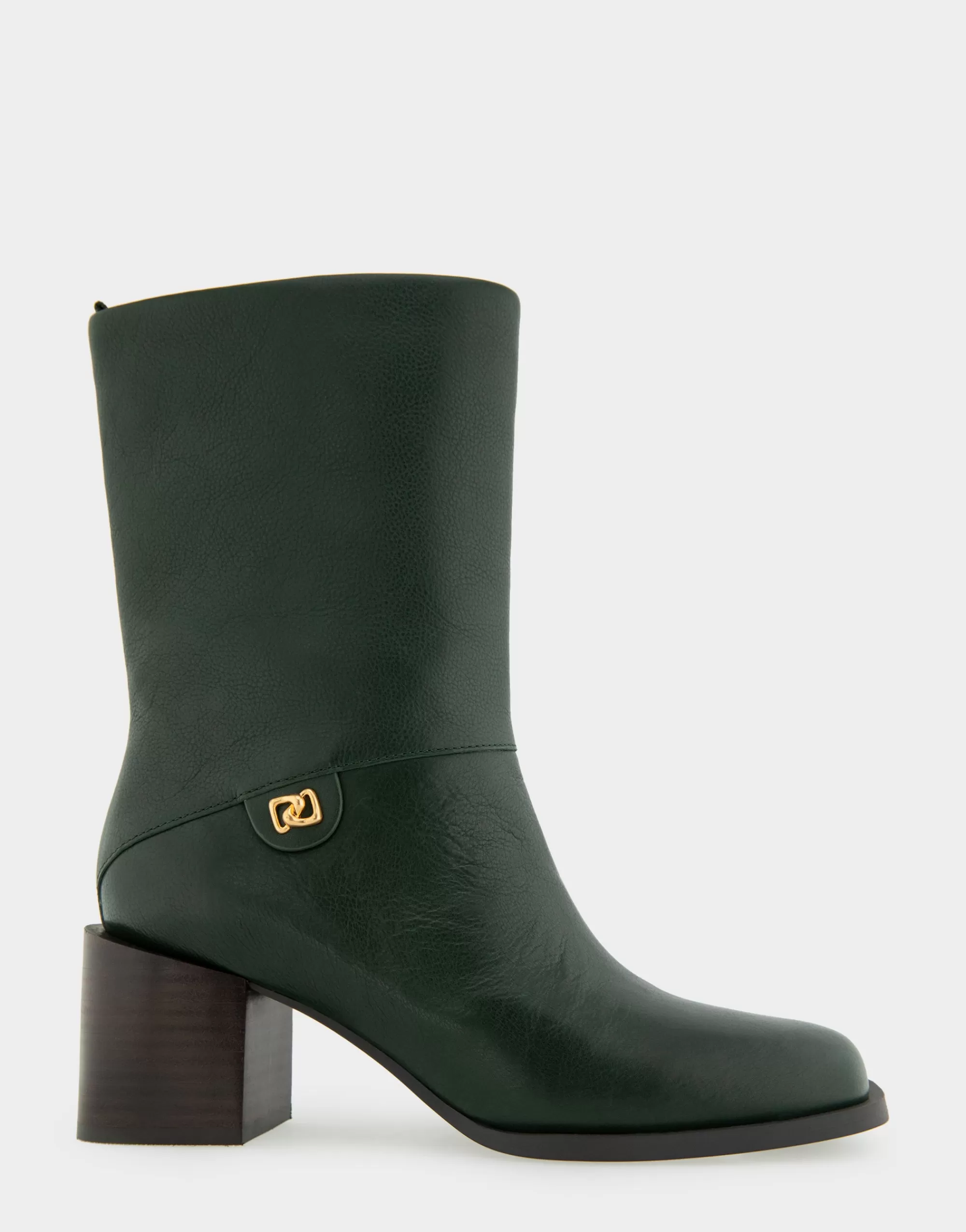 Aerosoles Heeled Boots | Mid Calf Boots*Comfortable Women's Square Toe Slip On Block Heel Mid Calf Bootie in Fir Green Leather Leather