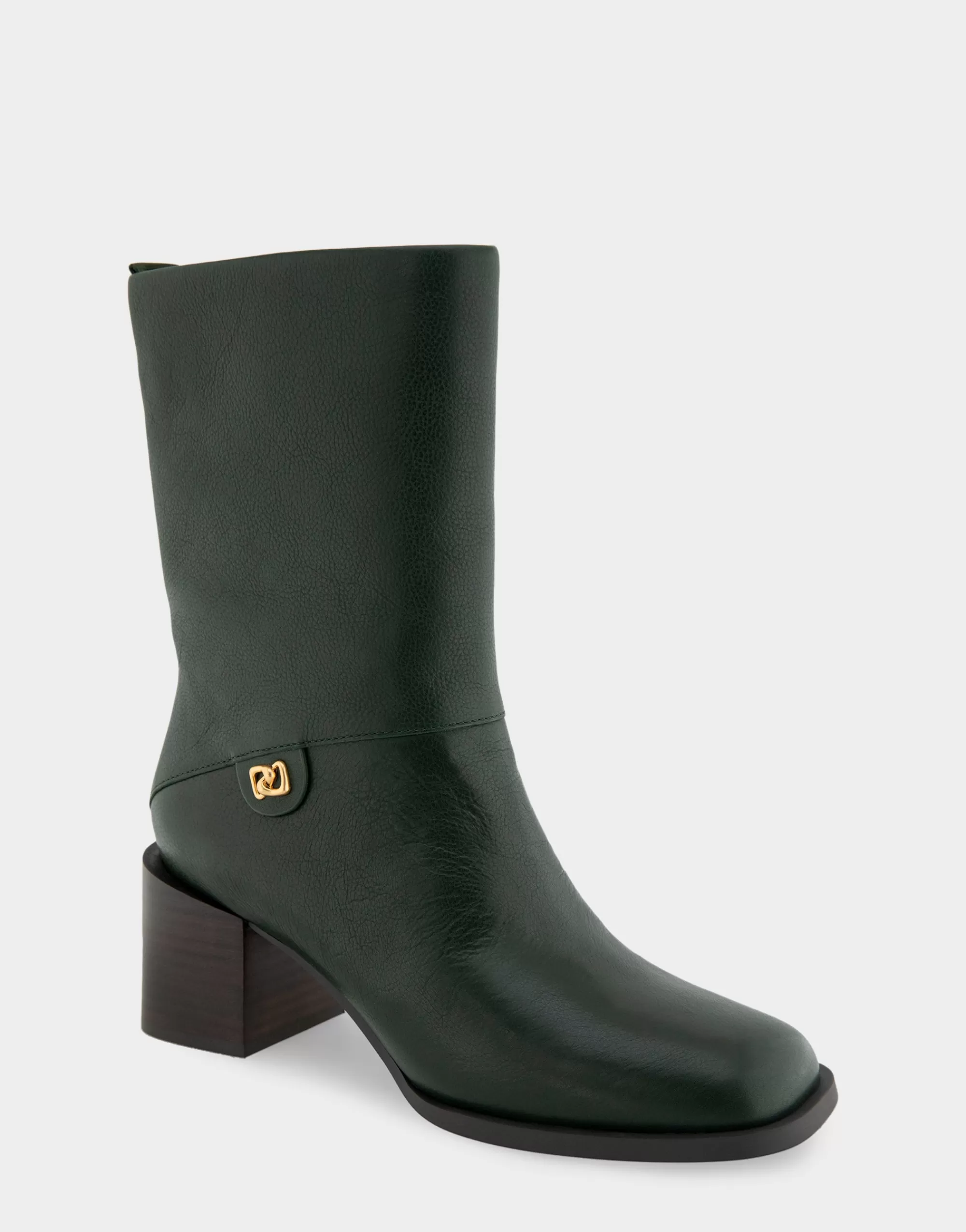 Aerosoles Heeled Boots | Mid Calf Boots*Comfortable Women's Square Toe Slip On Block Heel Mid Calf Bootie in Fir Green Leather Leather