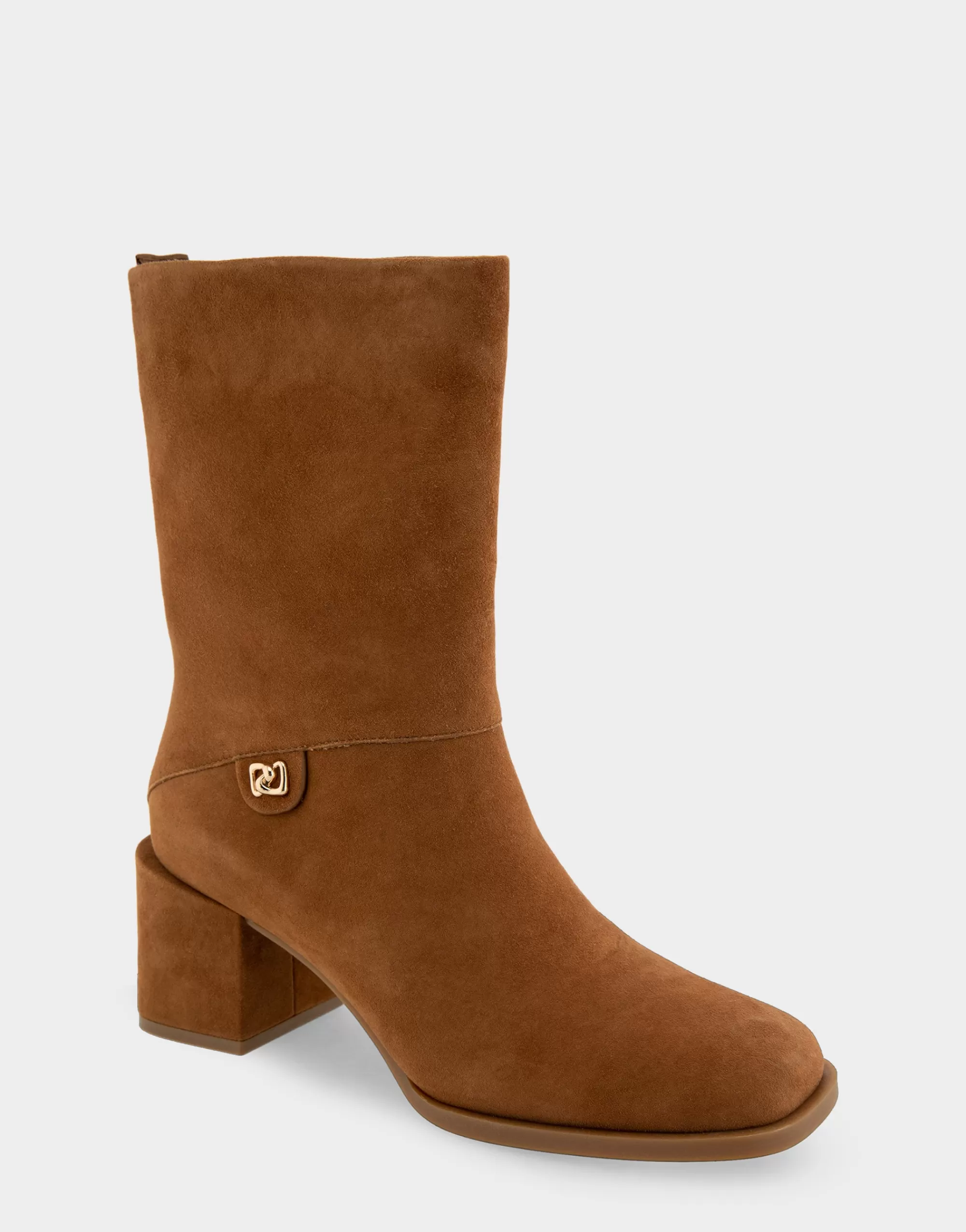 Aerosoles Heeled Boots | Ankle Boots*Comfortable Women's Square Toe Slip On Block Heel Mid Calf Bootie in Tobacco Suede Suede
