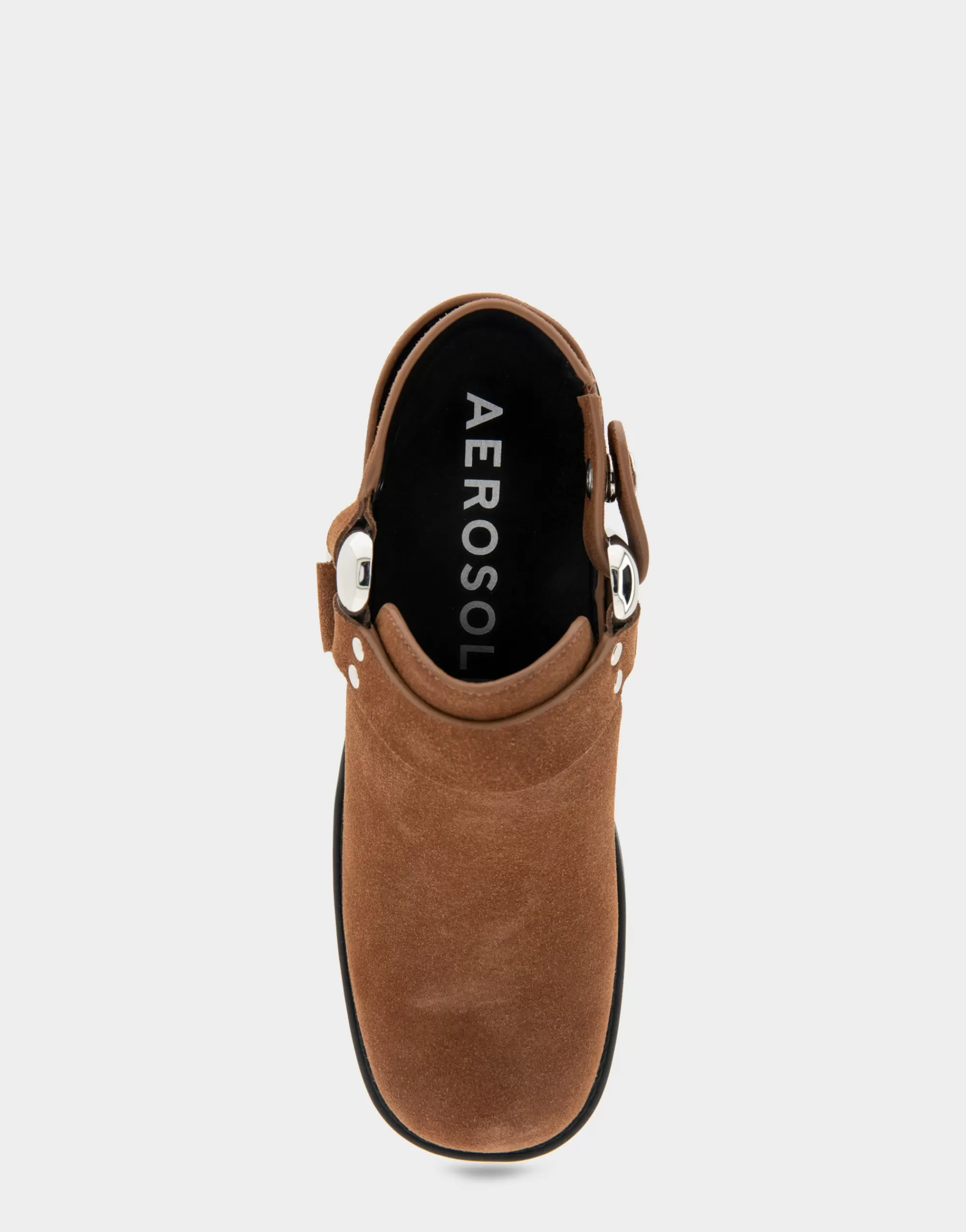 Aerosoles Clogs & Mules*Comfortable Women's Squared Toe Harness Detail Mule in Tobacco Suede