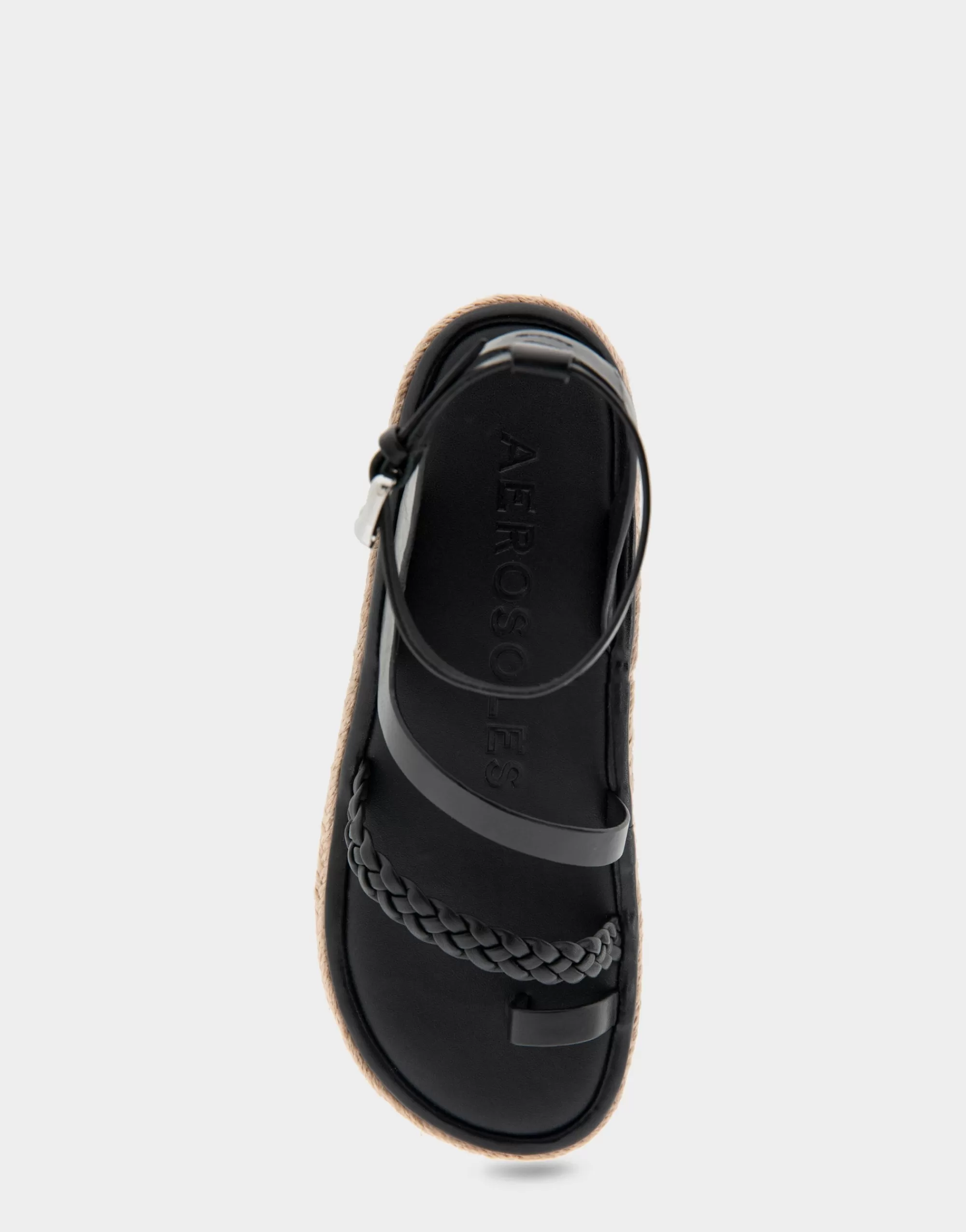 Aerosoles Platforms*Comfortable Women's Strappy Flatform Sandal in Black Leather