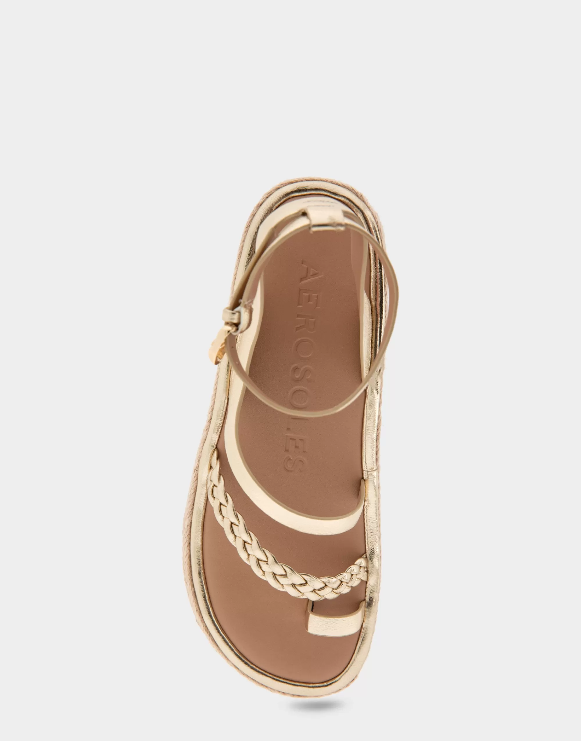 Aerosoles Platforms*Comfortable Women's Strappy Flatform Sandal in Soft Gold Patent Faux Leather