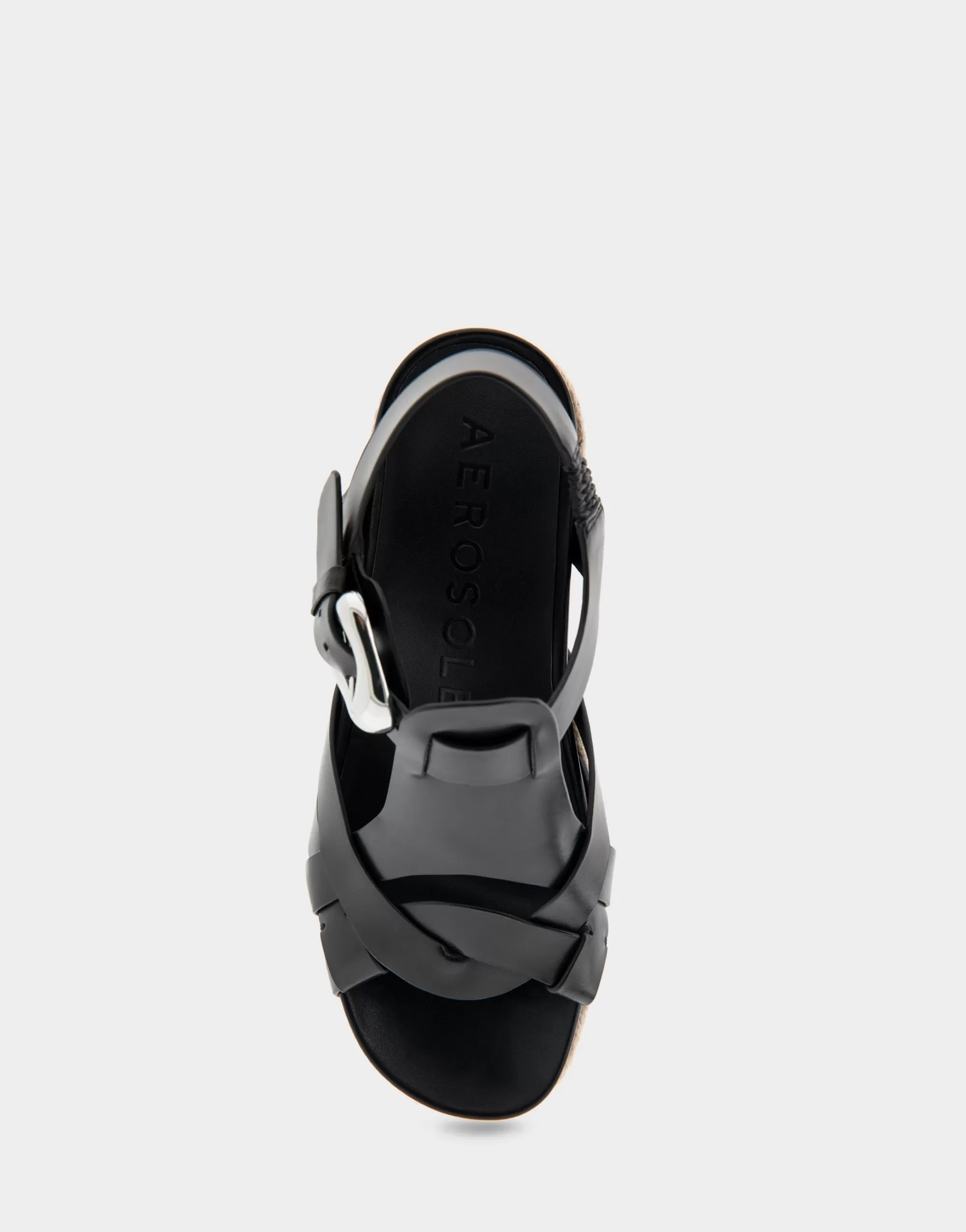 Aerosoles Platforms | Platforms*Comfortable Women's Strappy Molded Footbed Platform Sandal in Black Leather