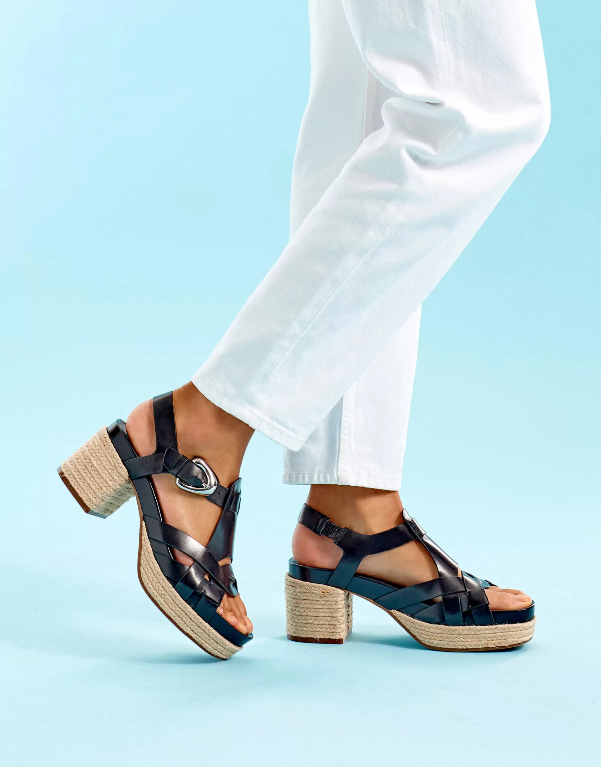 Aerosoles Platforms | Platforms*Comfortable Women's Strappy Molded Footbed Platform Sandal in Black Leather