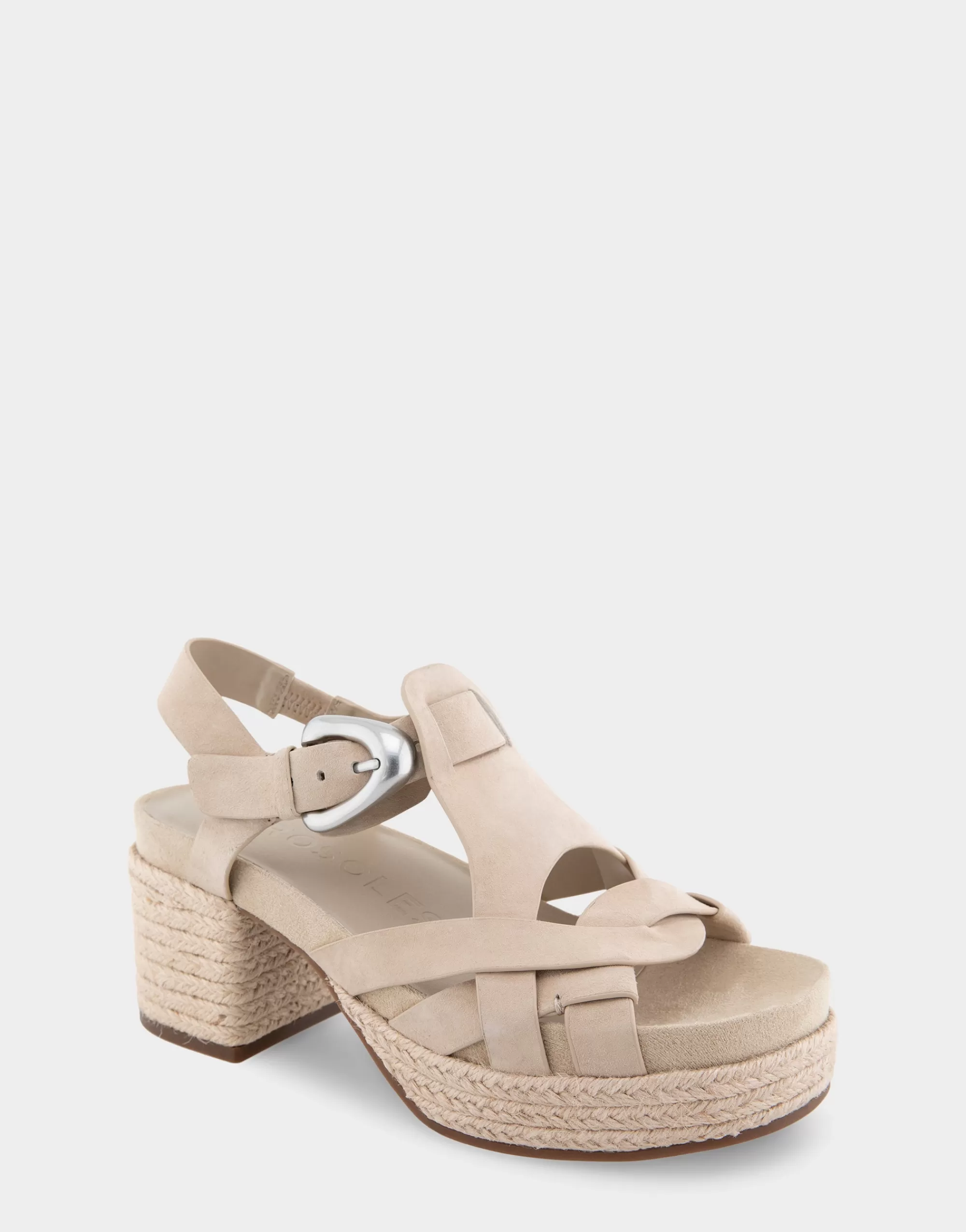 Aerosoles Platforms | Platforms*Comfortable Women's Strappy Molded Footbed Platform Sandal in Pale Khaki Suede