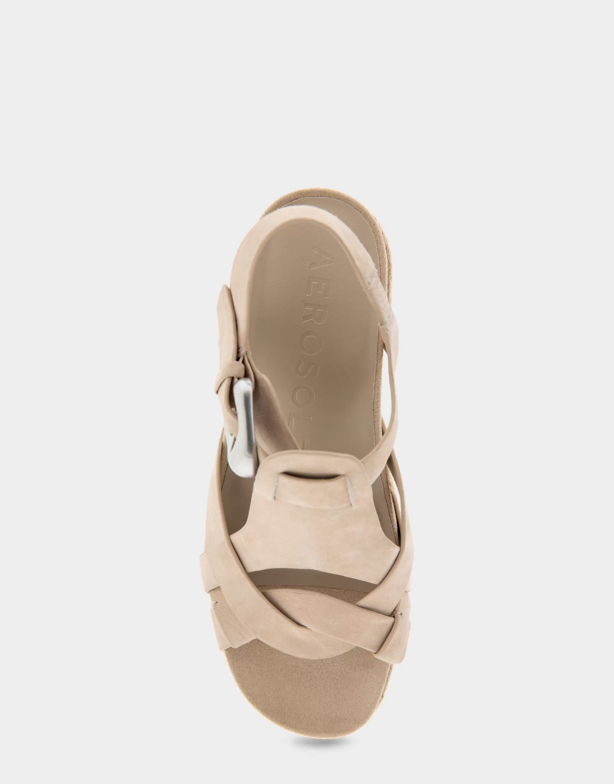 Aerosoles Platforms | Platforms*Comfortable Women's Strappy Molded Footbed Platform Sandal in Pale Khaki Suede