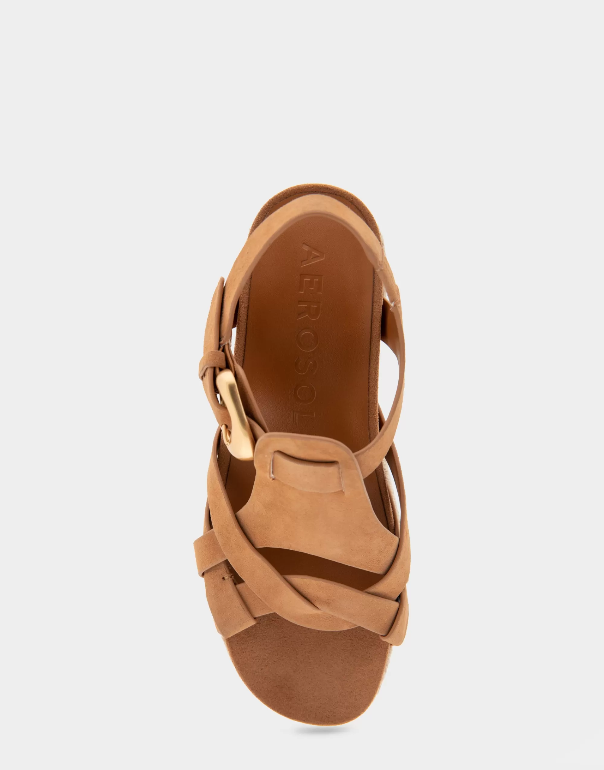 Aerosoles Platforms | Platforms*Comfortable Women's Strappy Molded Footbed Platform Sandal in Tan Suede