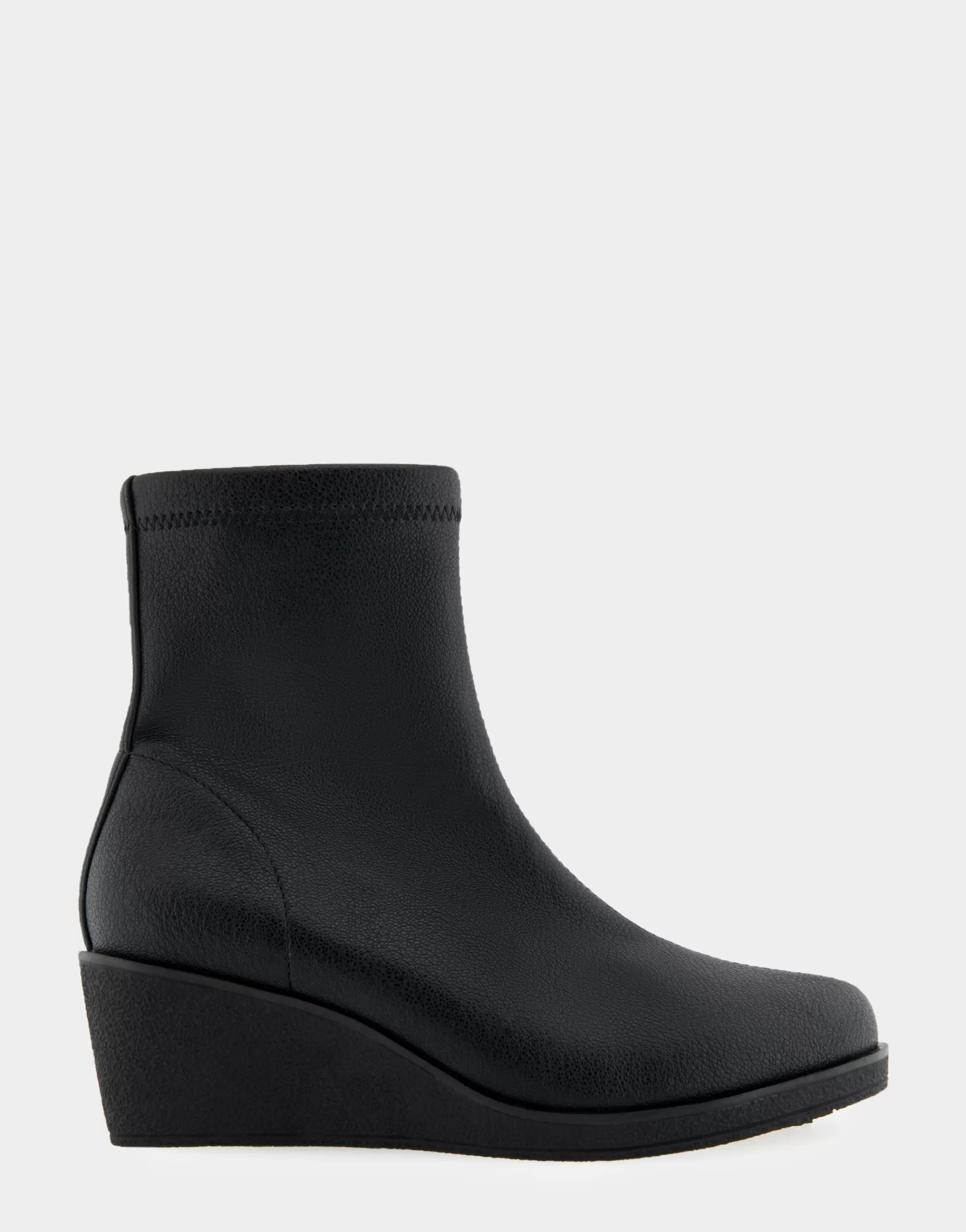 Aerosoles Wedge Boots | Heeled Boots*Comfortable Women's Stretch Ankle Crepe Textured Wedge Bootie in Black Stretch Pebbled Faux Leather Faux Leather
